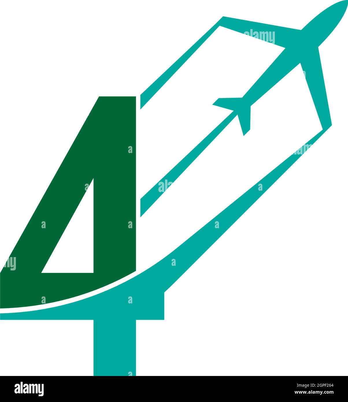 Number 4 with plane logo icon design vector Stock Vector