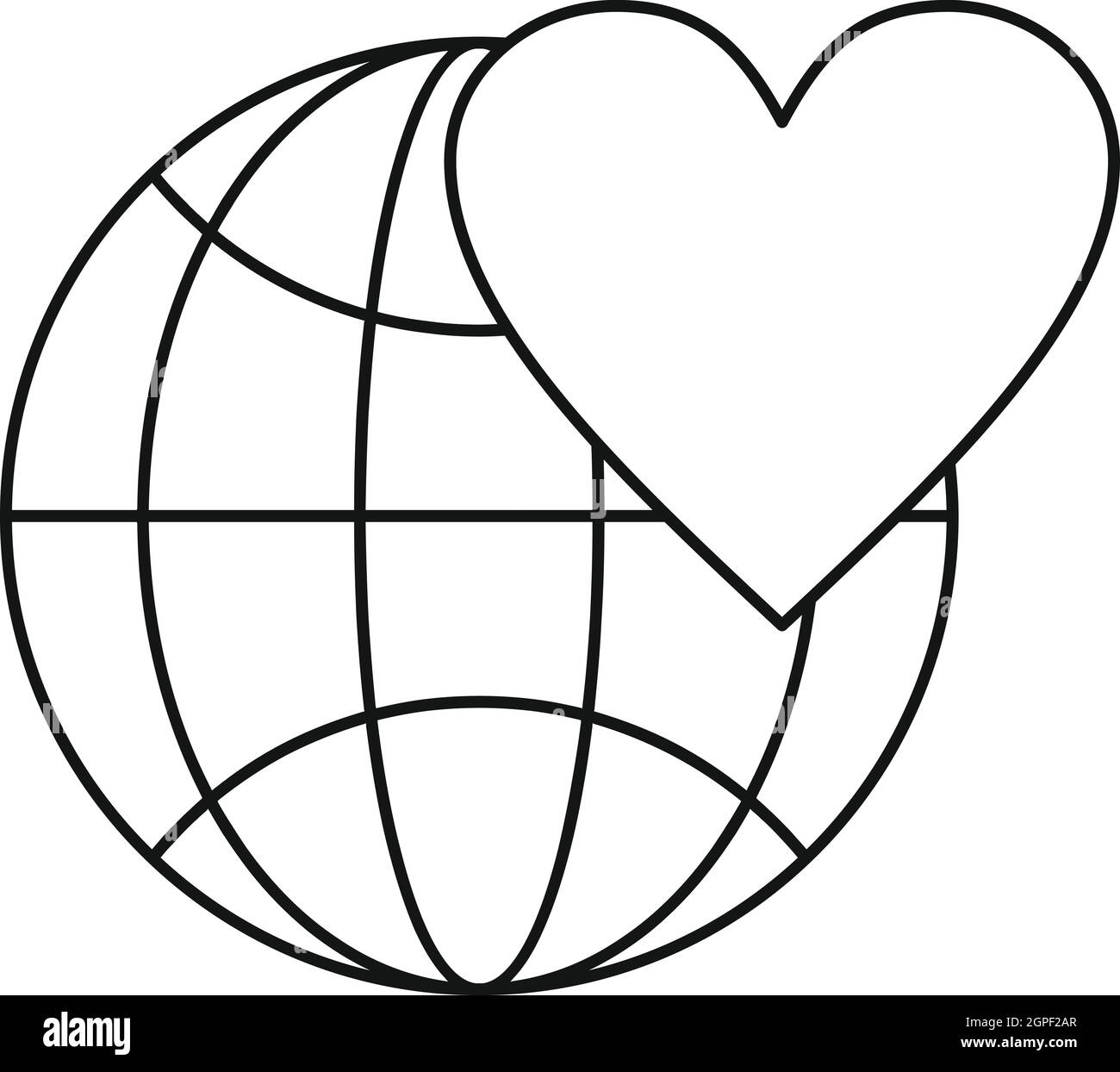 Earth world globe with heart icon, outline style Stock Vector