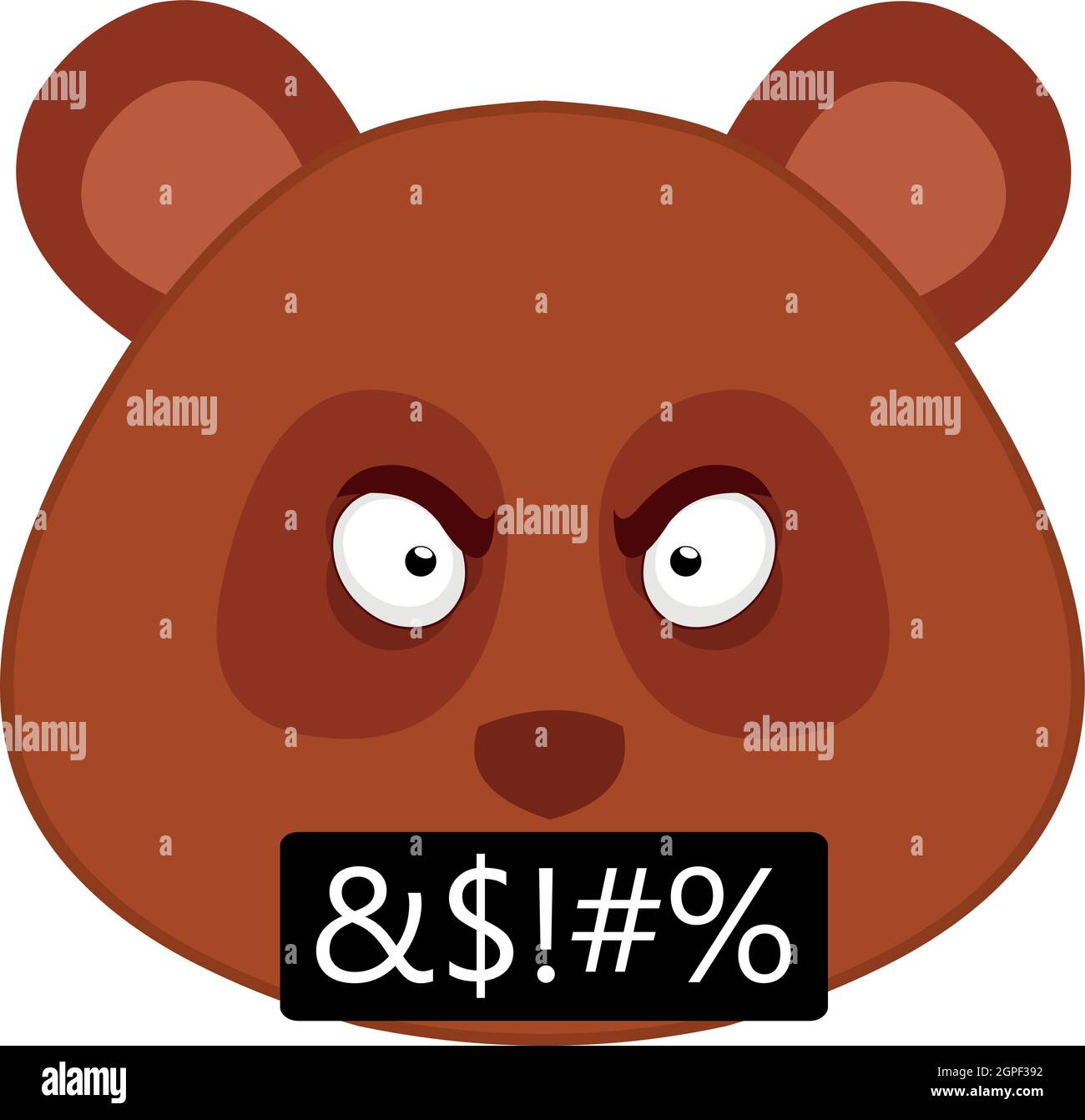 Vector emoticon illustration of the head of a cartoon panda bear with an angry expression, his face red with anger and insults in his mouth Stock Vector