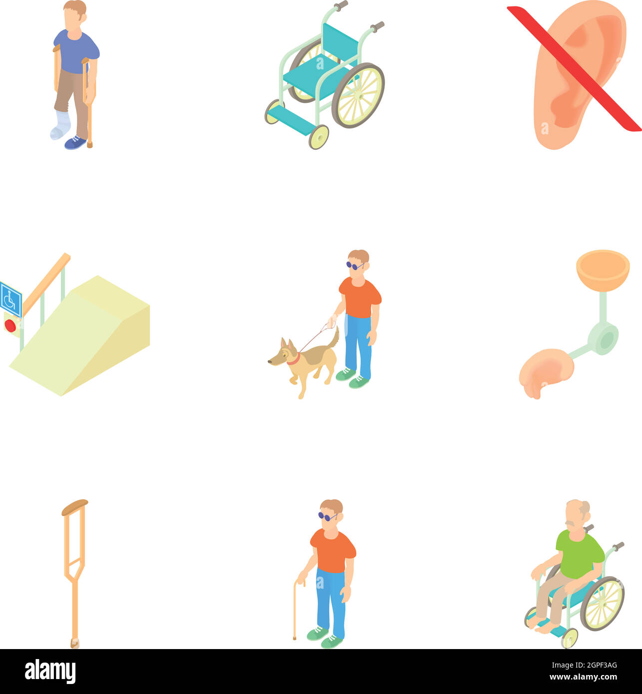 People with special needs opportunities icons set Stock Vector