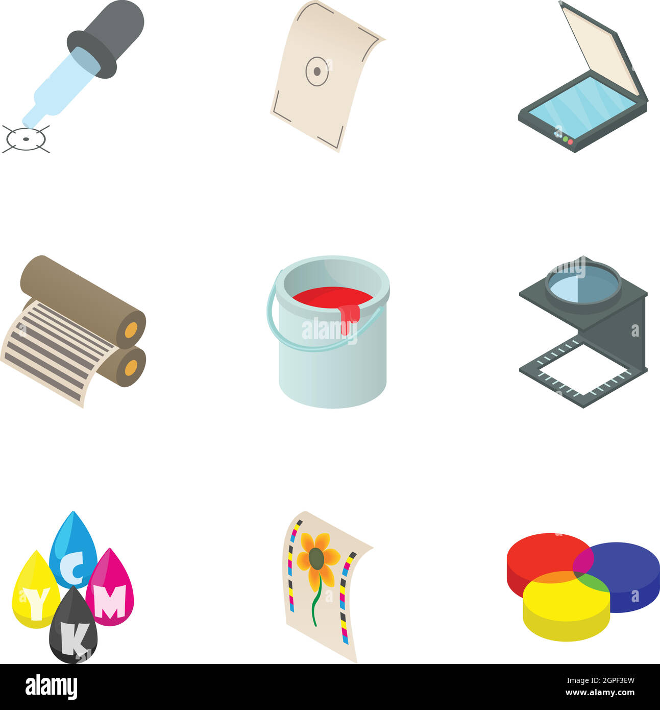 Printout icons set, cartoon style Stock Vector