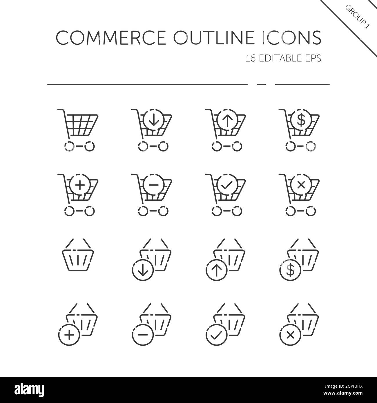Commerce thin line icon set. Shopping cart and basket. Store web ...