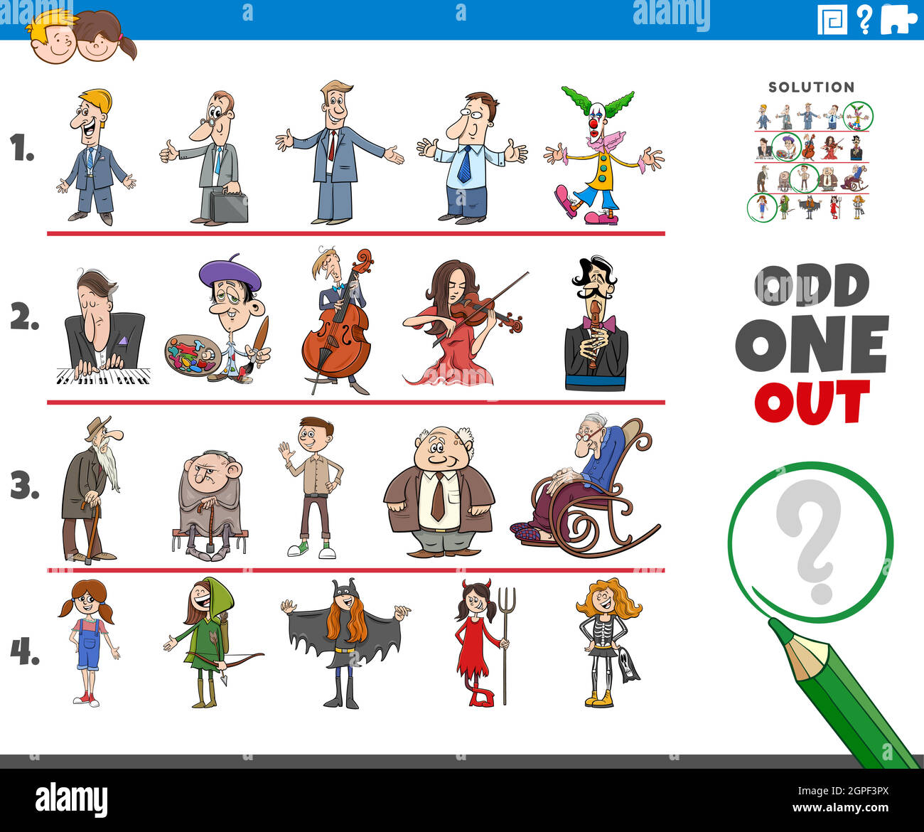 odd one out picture game with cartoon people characters Stock Vector Image  & Art - Alamy