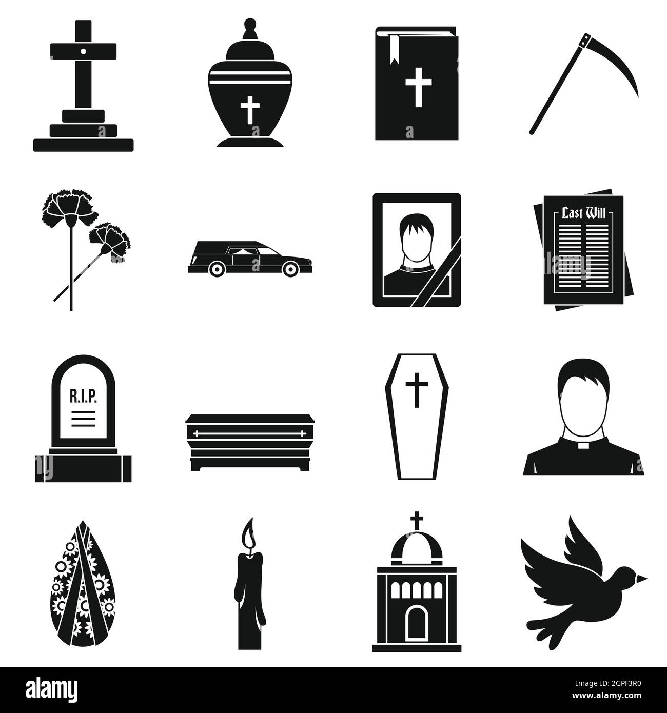 Funeral icons set, simple style Stock Vector