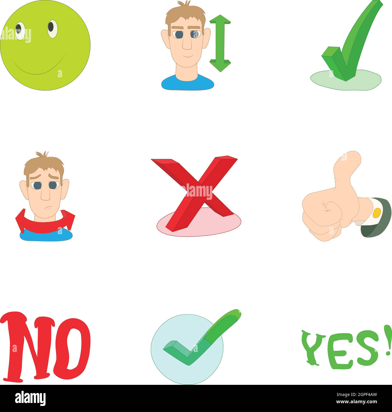 Choice failure icons set, cartoon style Stock Vector
