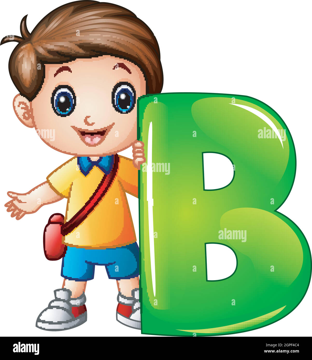Vector illustration of Little boy holding letter B Stock Vector