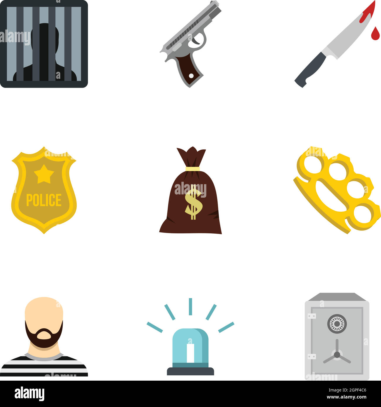 Illegal action icons set, flat style Stock Vector