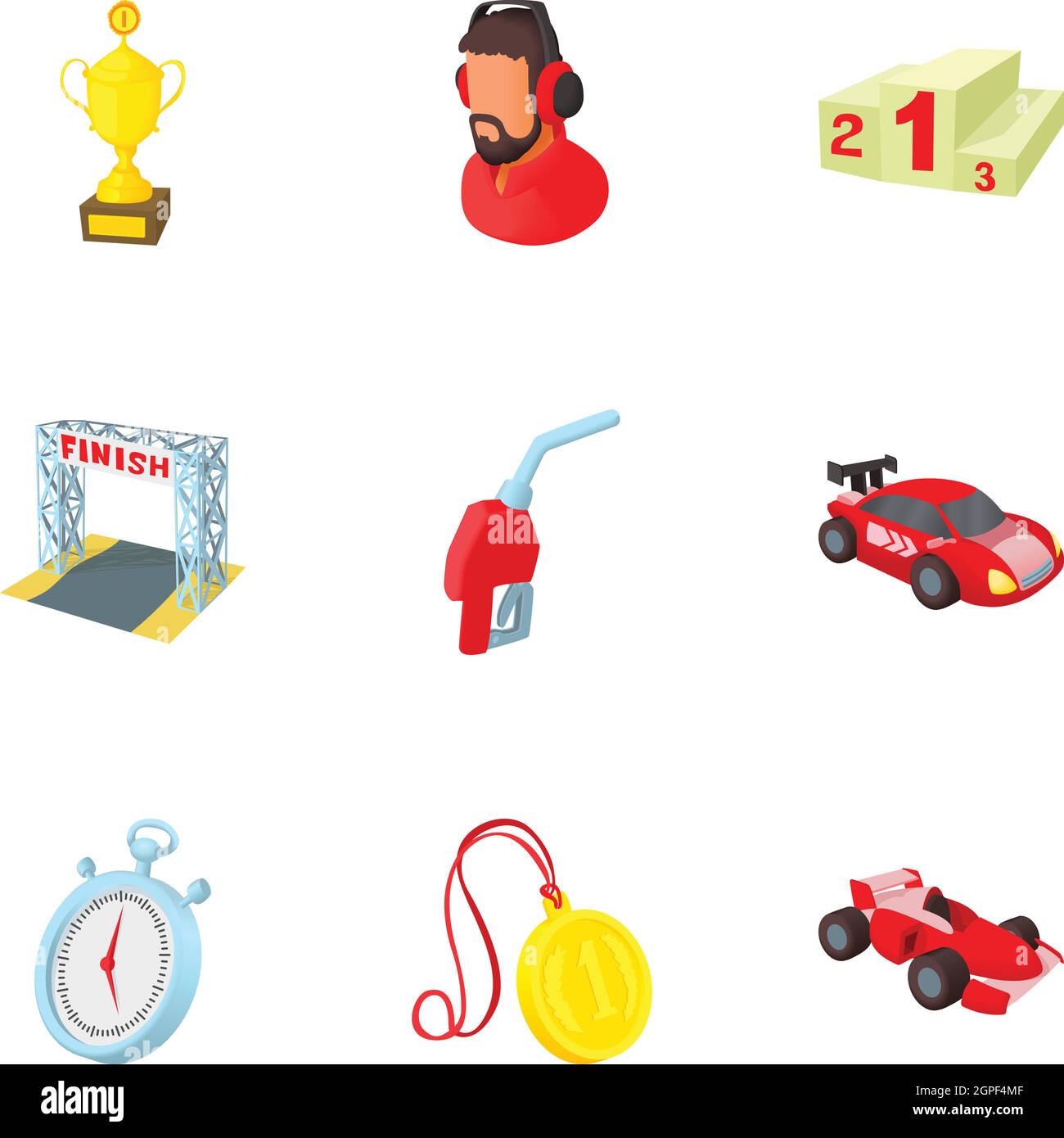 Race cars icons set, cartoon style Stock Vector