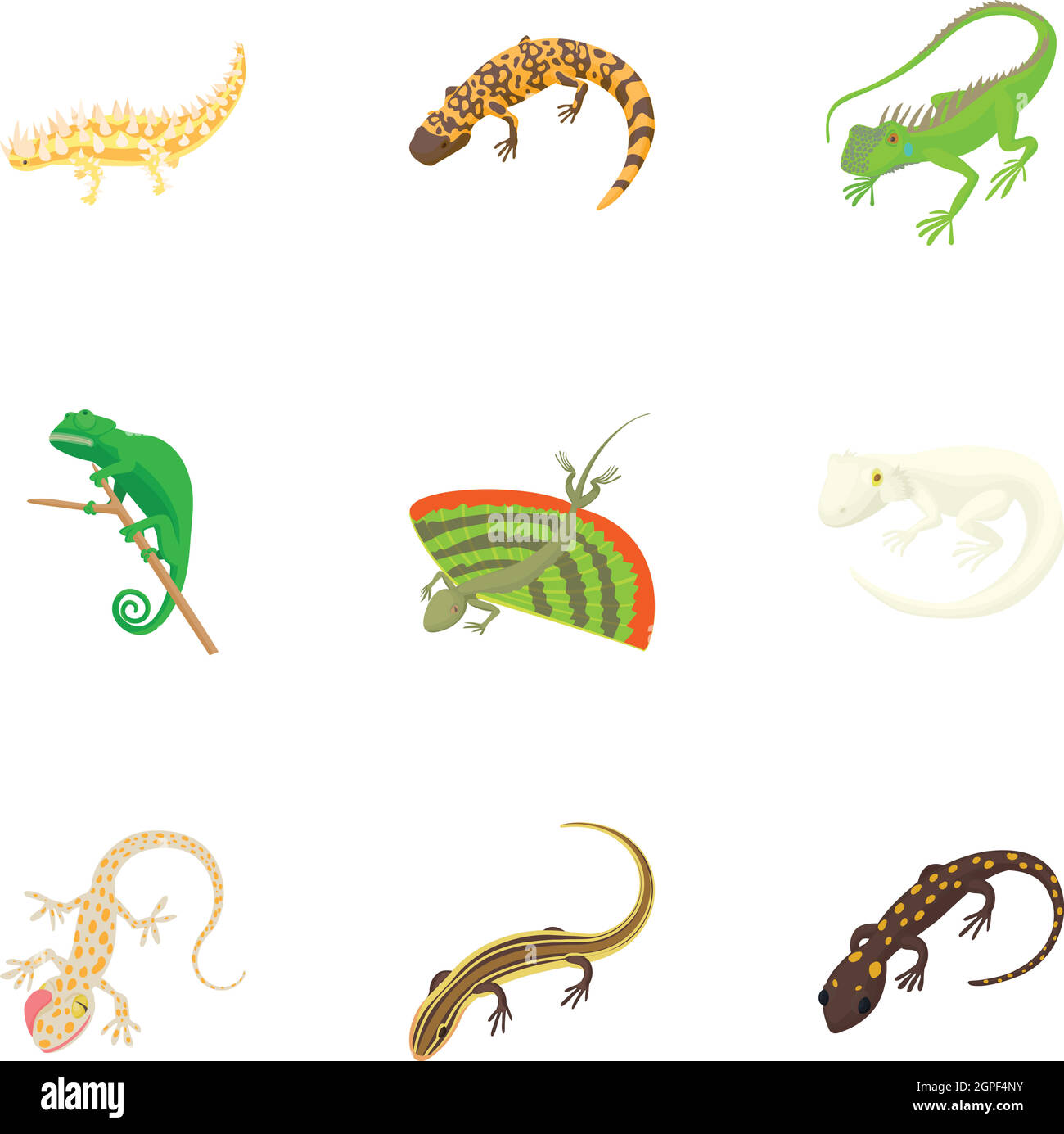Iguana icons set, cartoon style Stock Vector