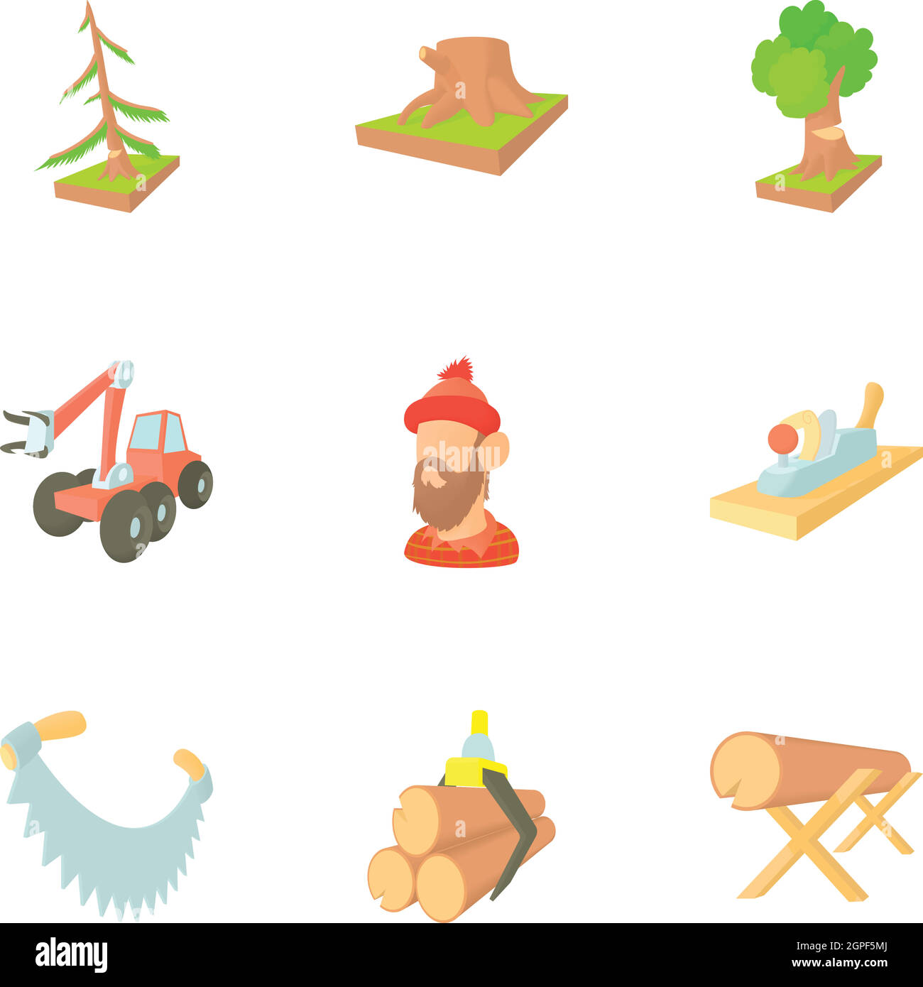 Woodcutter icons set, cartoon style Stock Vector