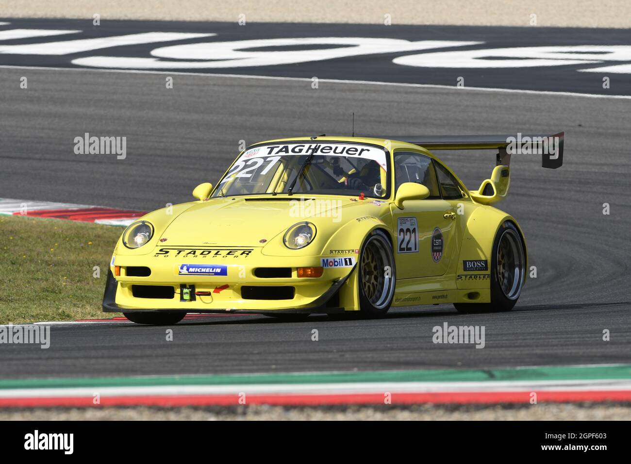 Mugello Circuit, Italy - 23 September 2021: Porsche 993 GT2 R in action at Mugello Circuit during Porsche Sports Cup Suisse event 2021 driven by unkno Stock Photo