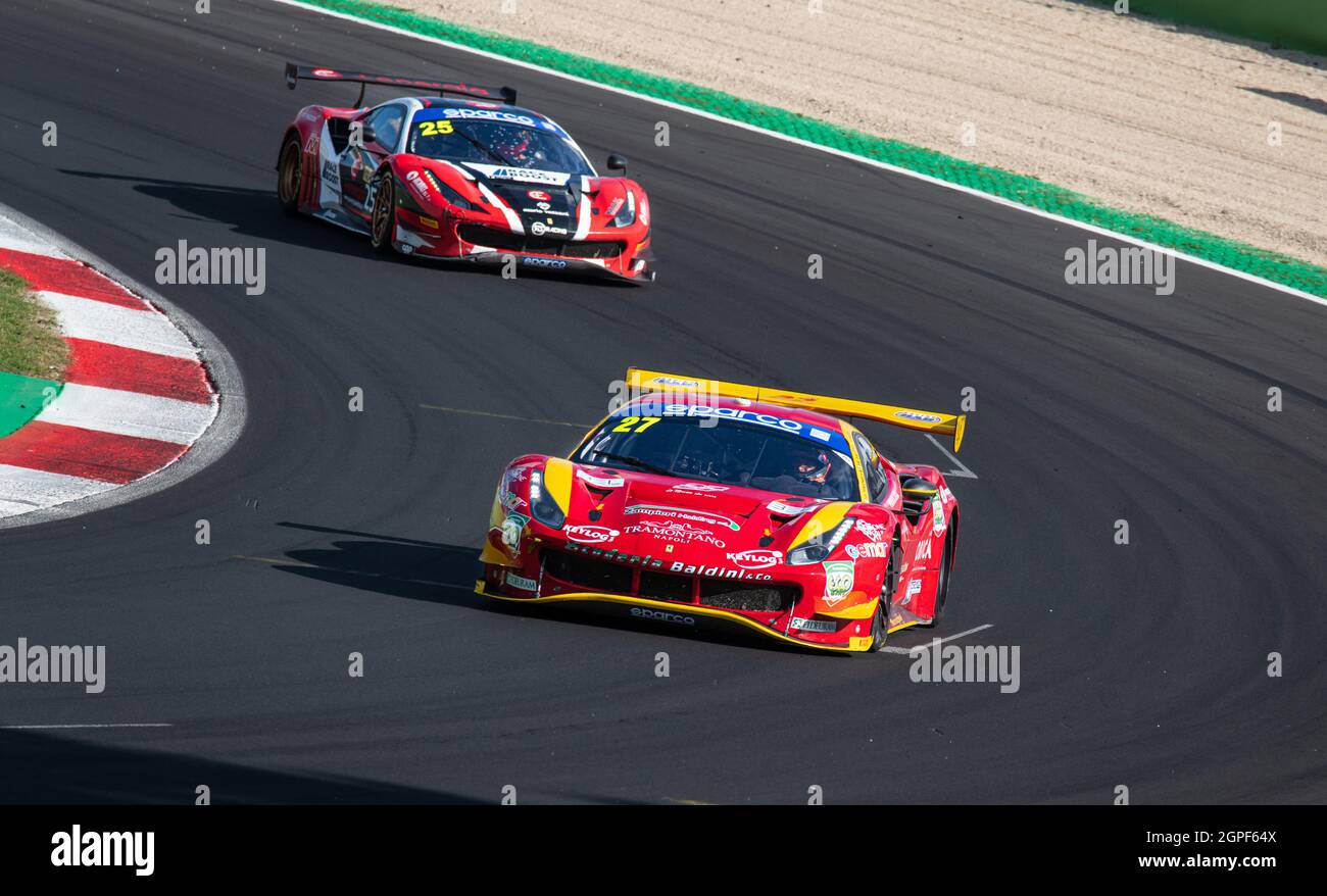Vallelunga, italy september 19th 2021 Aci racing weekend. Scenic challenge action race between two Ferrari 488 gt cars endurance competition Stock Photo