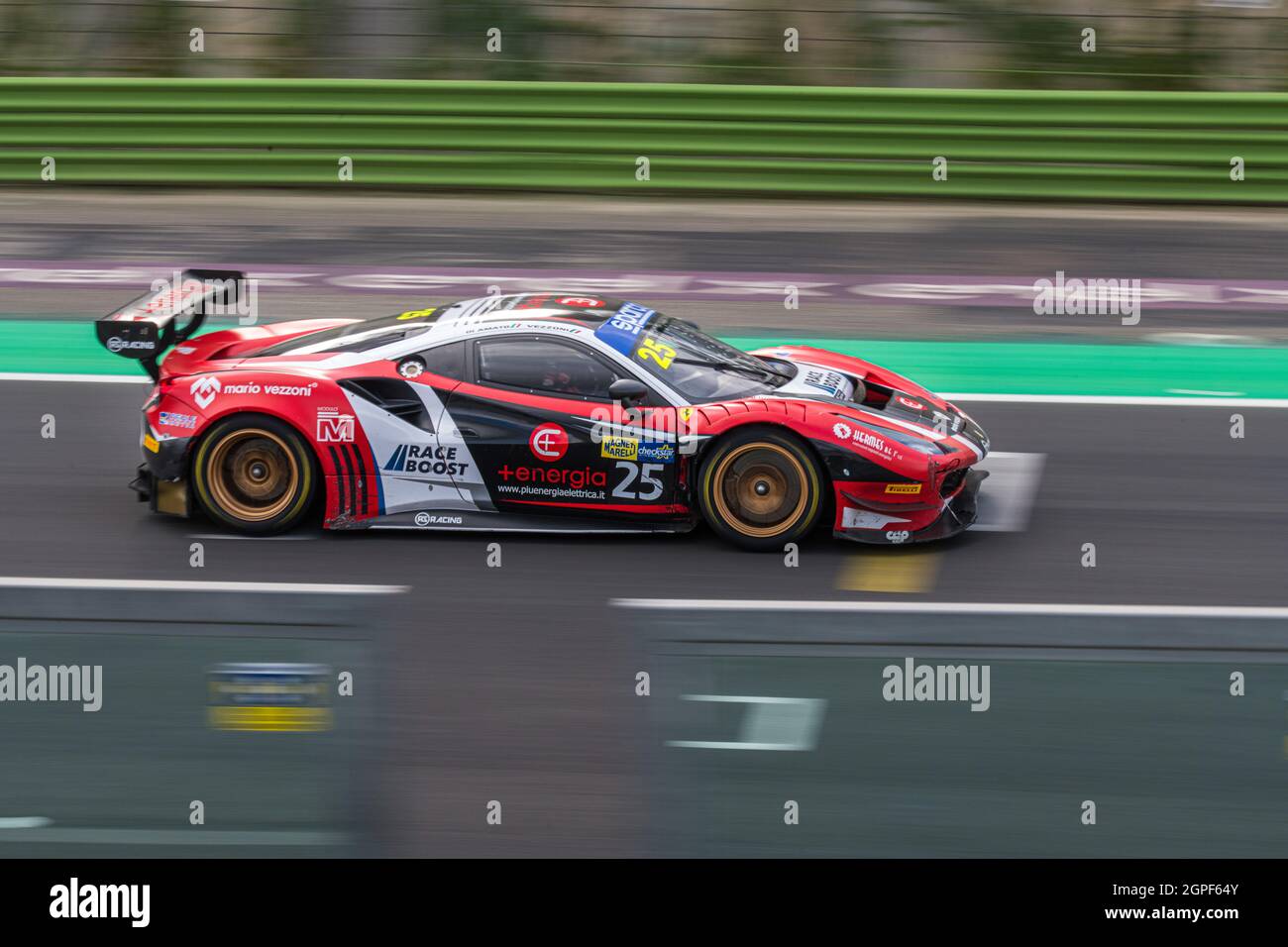 Vallelunga, italy september 19th 2021 Aci racing weekend. Ferrari 488 GT on circuit straight track, scenic view of motorsport car racing blurred motio Stock Photo