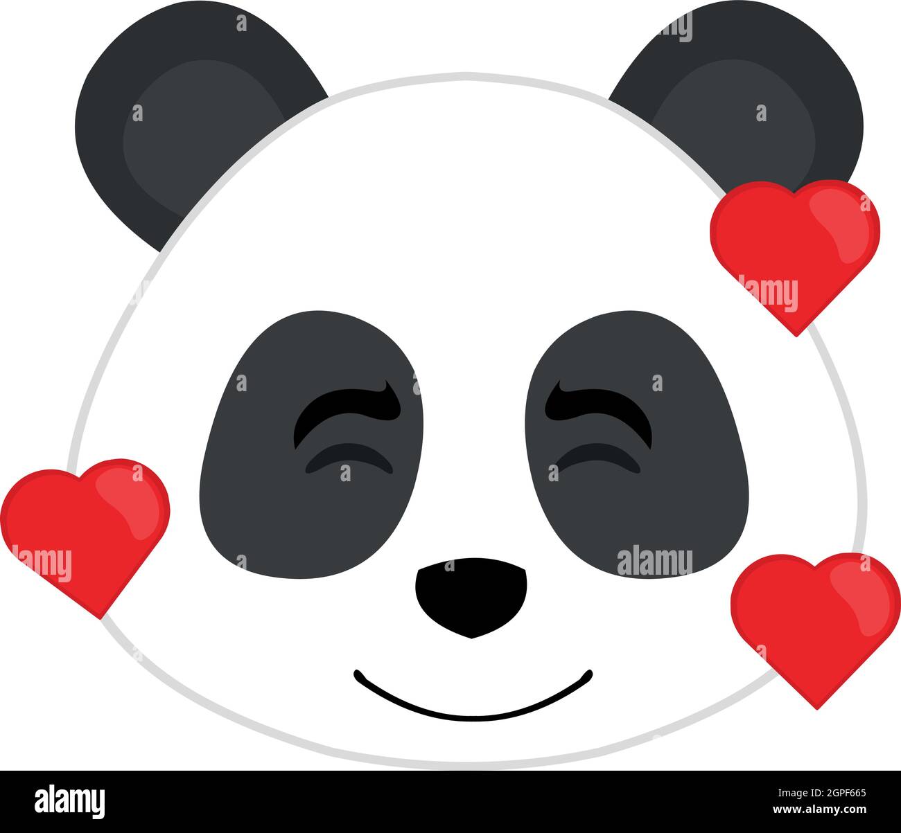 Vector emoticon illustration of the face of a cartoon panda bear with an expression of love and