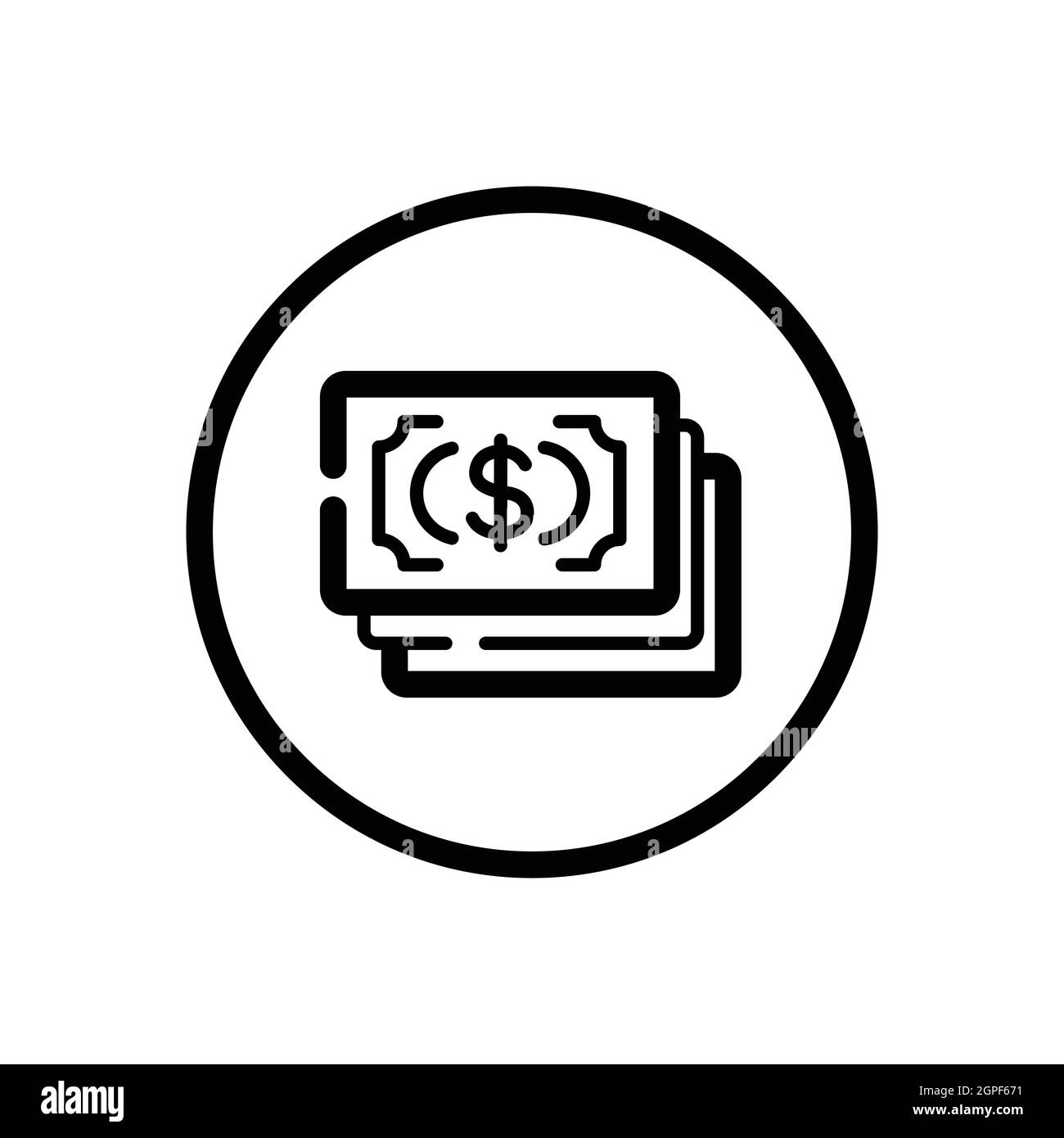 Dollar bills. Cash money. Commerce outline icon in a circle. Vector  illustration Stock Vector Image \u0026 Art - Alamy, image size:1300x1390
