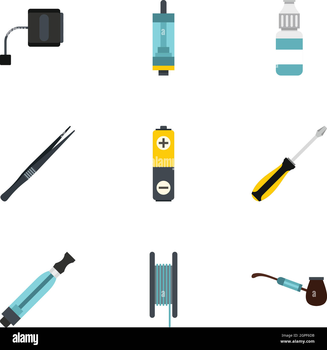 Electronic smoking cigarette icons set, flat style Stock Vector
