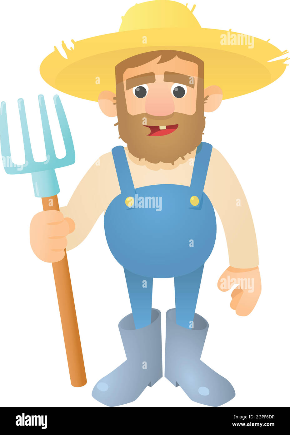 Farmer with pitchfork icon, flat style Stock Vector