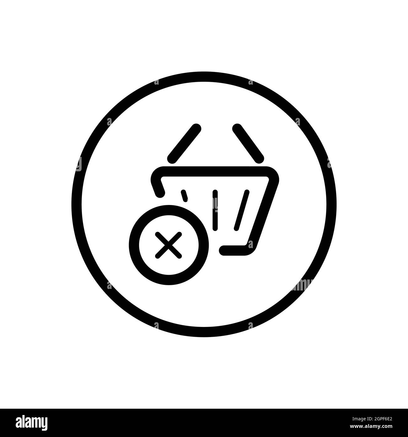 Shopping basket. Cross mark. Commerce outline icon in a circle. Vector illustration Stock Vector