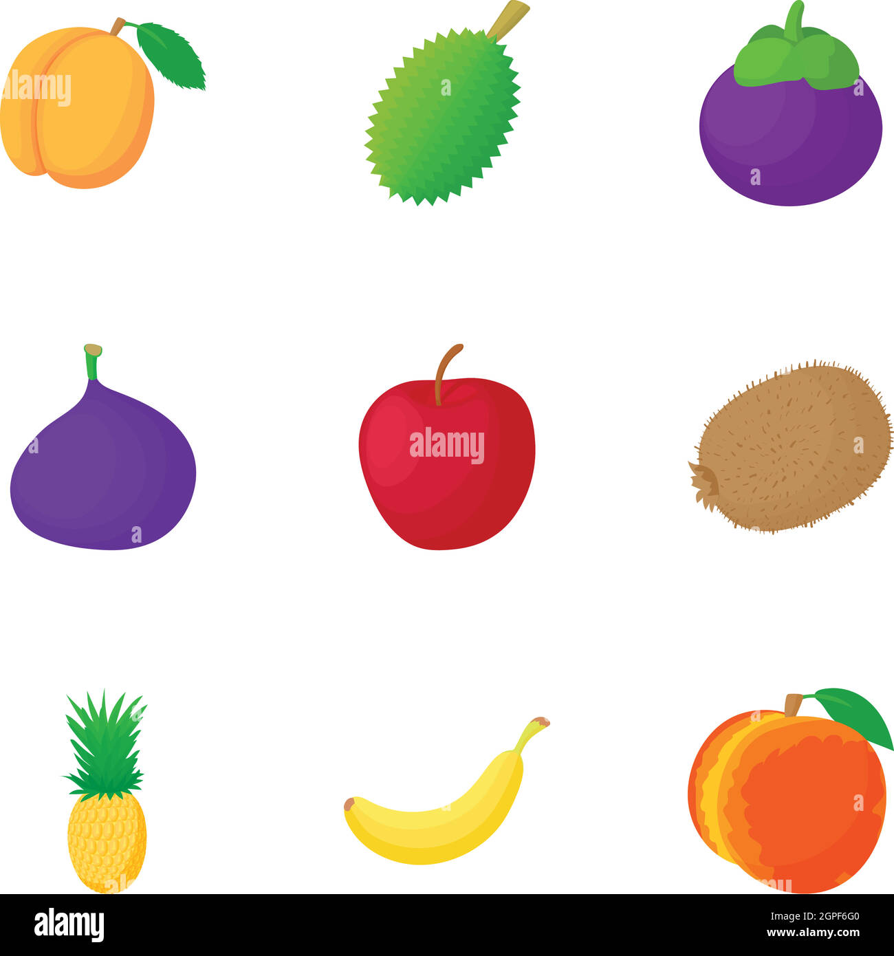 Types of fruit icons set, cartoon style Stock Vector