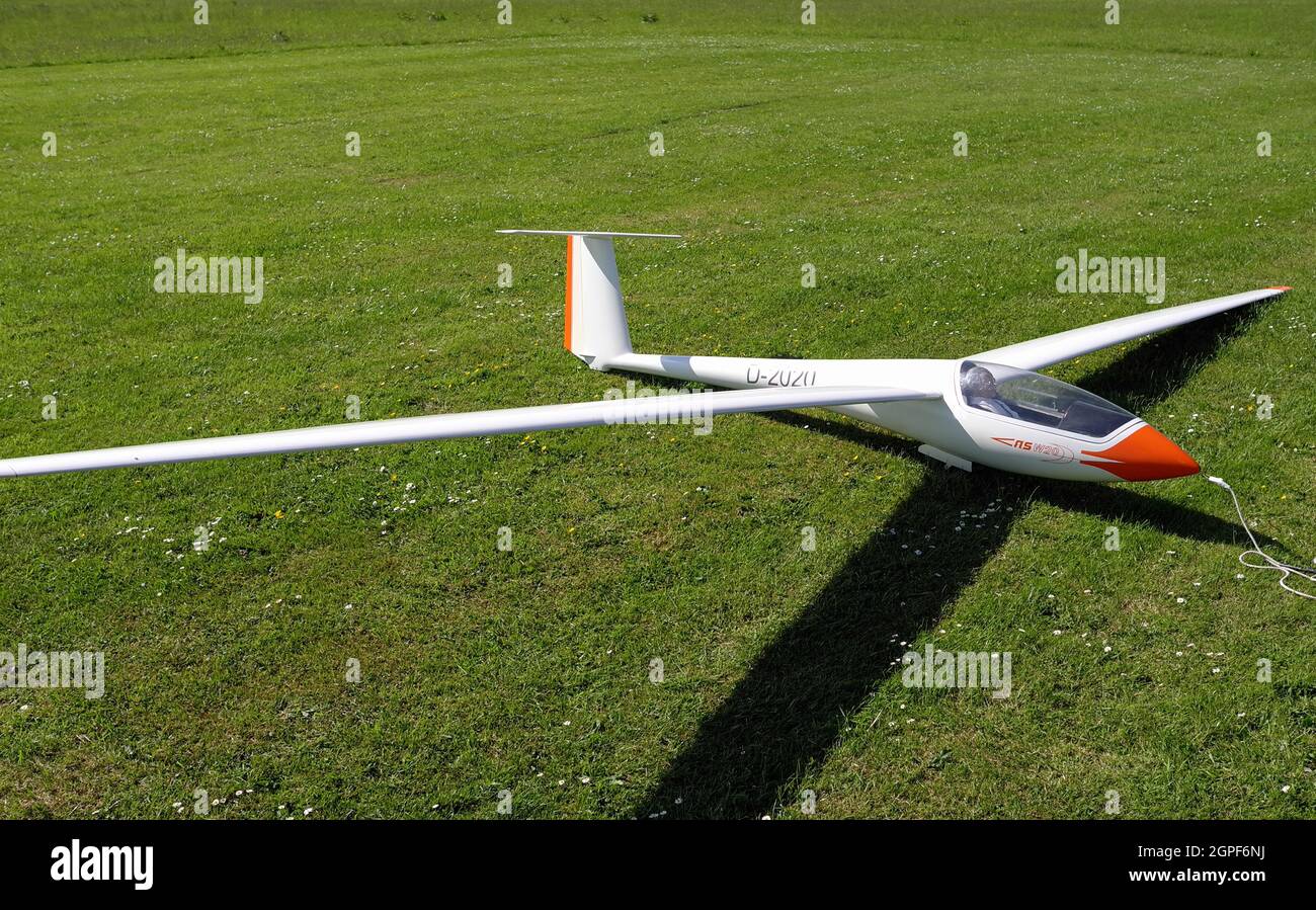 Remote controlled glider model plane Schleicher ASW 20 on the ground in
