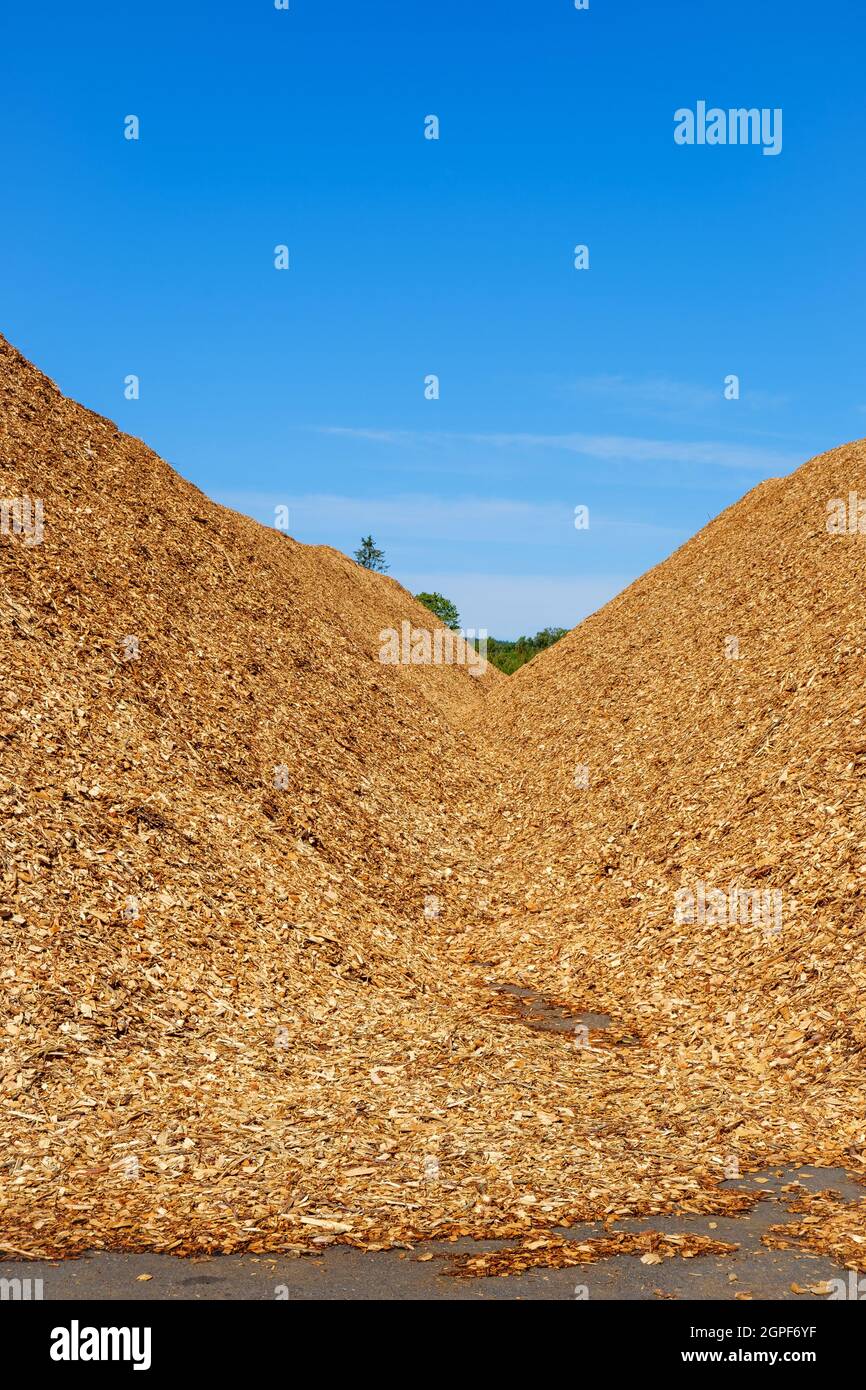 Wood chips piles at a storage place Stock Photo