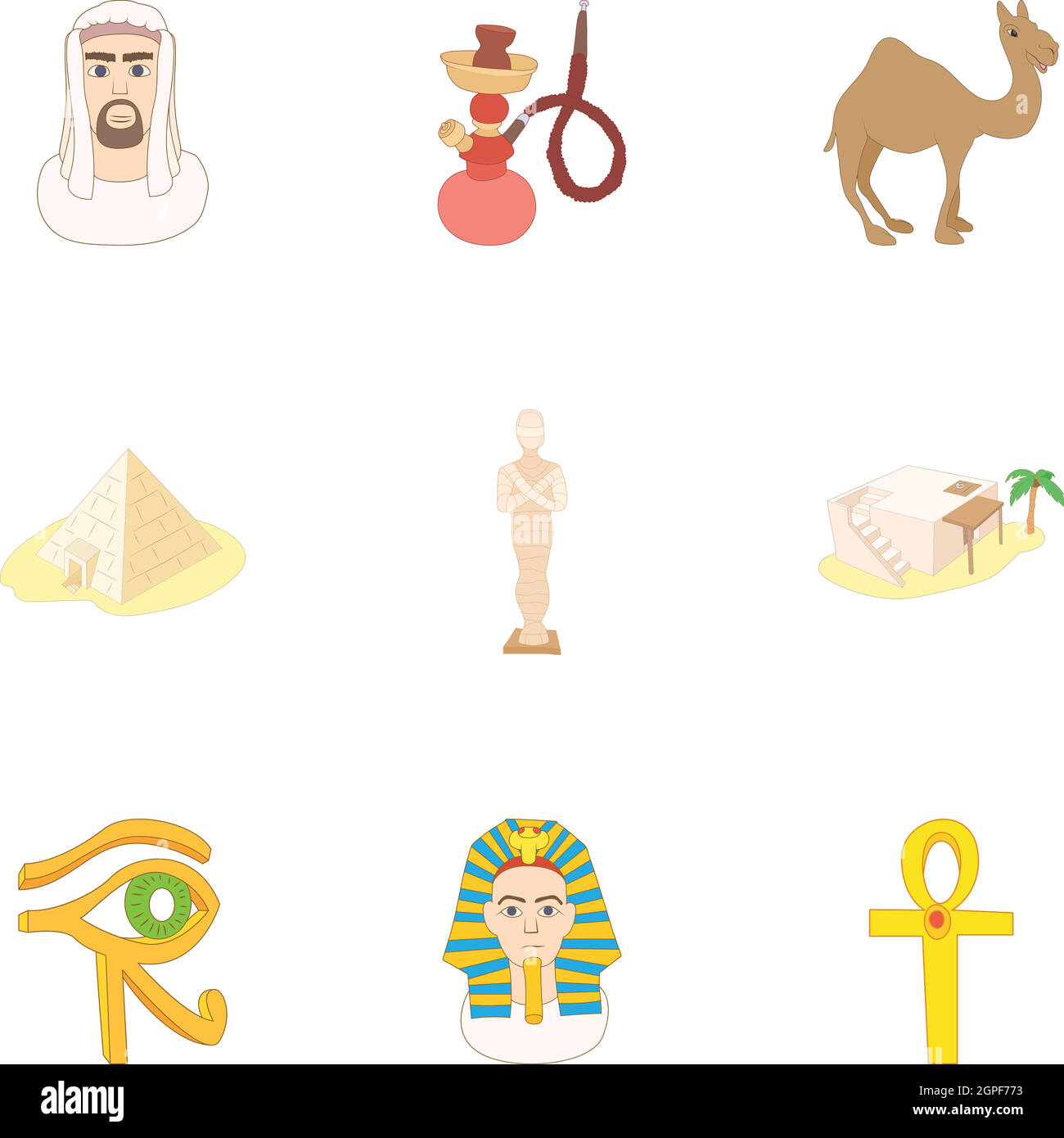 Holiday in Egypt icons set, cartoon style Stock Vector