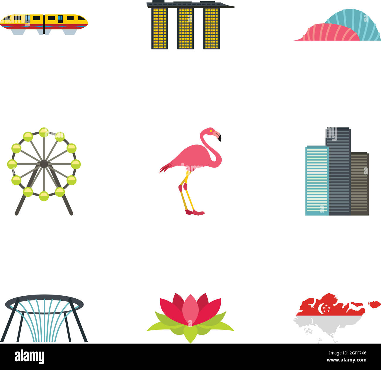 Singapore icons set, flat style Stock Vector Image & Art - Alamy
