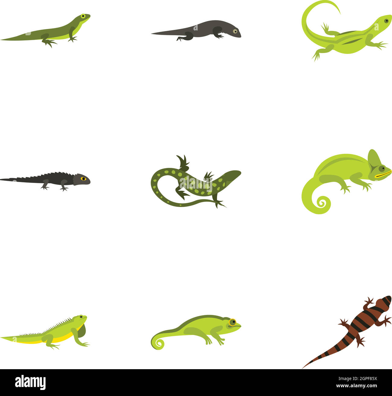 Chameleon icons set, flat style Stock Vector