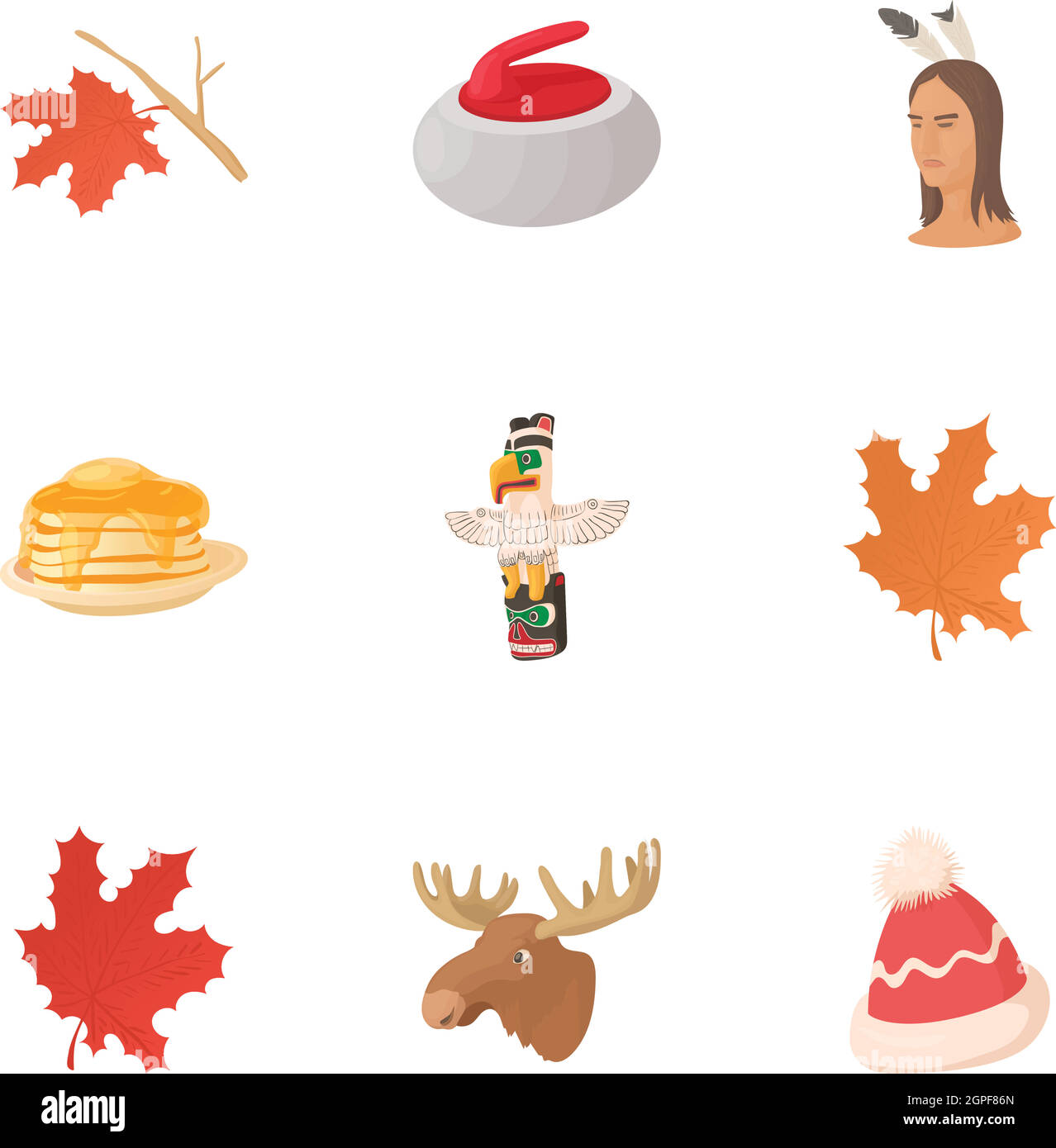 Tourism in Canada icons set, cartoon style Stock Vector
