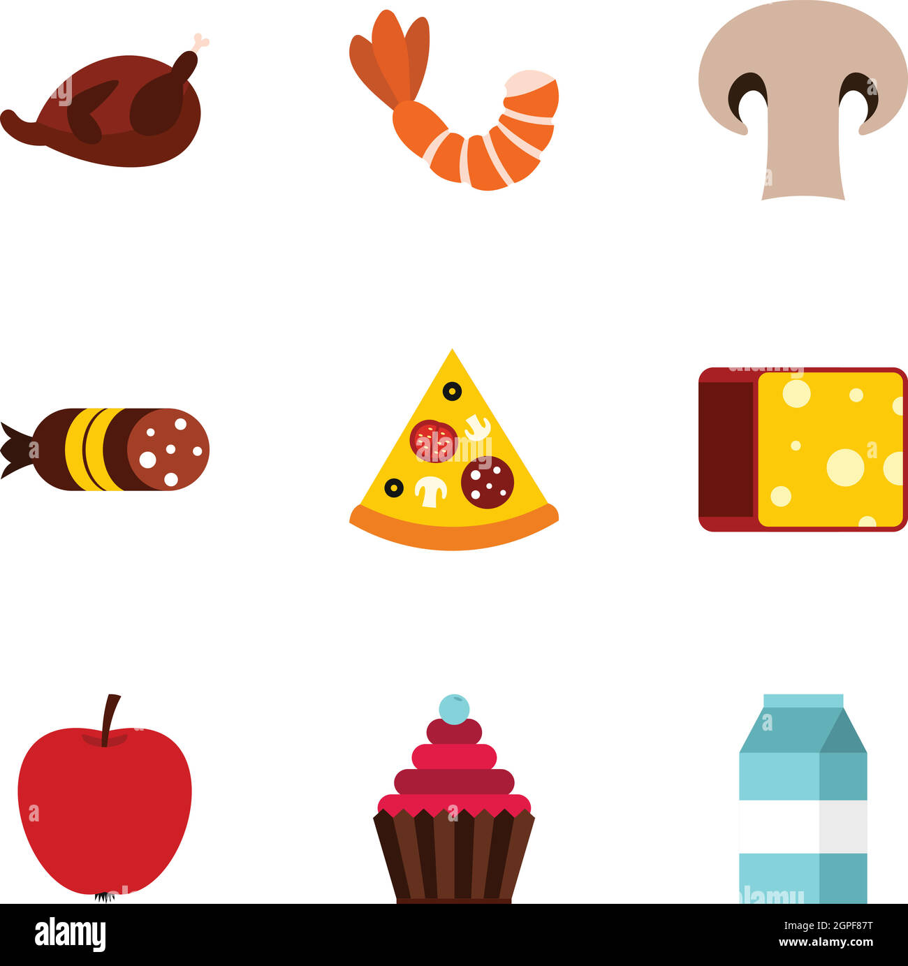 Brunch icons set, flat style Stock Vector