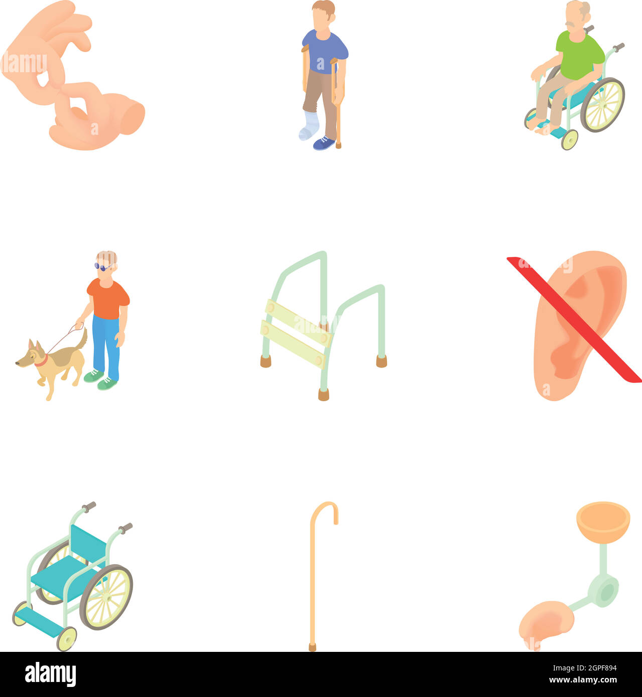 Disabled icons set, cartoon style Stock Vector