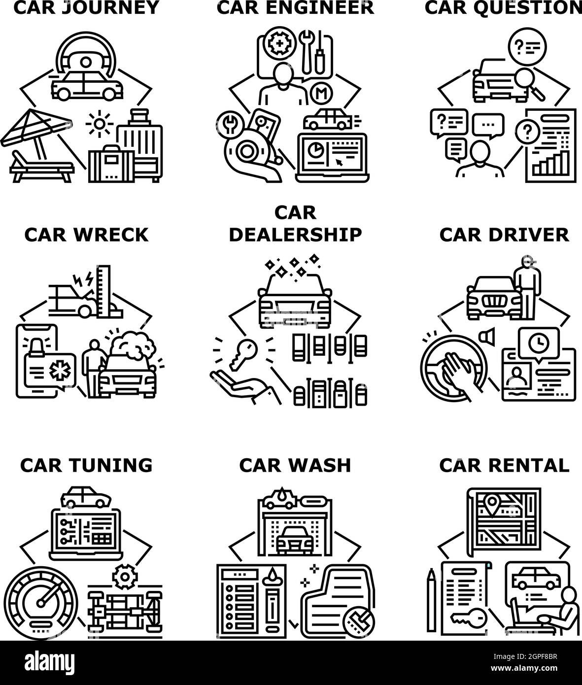 Car Dealership Set Icons Vector Illustrations Stock Vector Image & Art ...