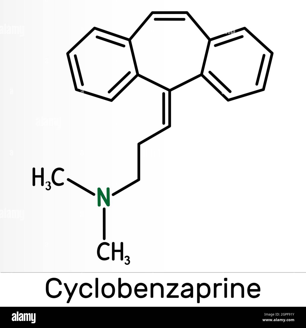 Cyclobenzaprine, molecule. It is centrallyacting muscle relaxant