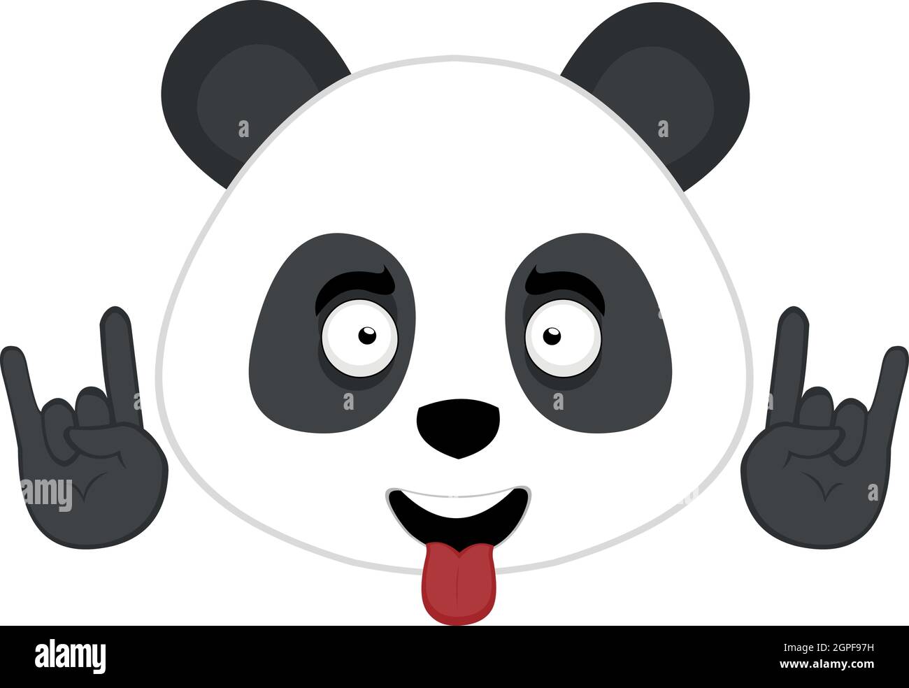 Vector emoticon illustration of a cartoon panda bear face making heavy metal gesture with his hands Stock Vector