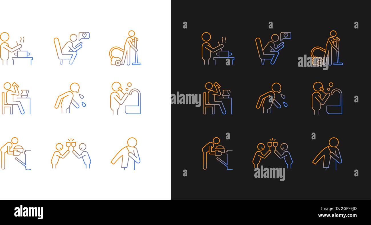 Day-to-day routine gradient icons set for dark and light mode Stock ...
