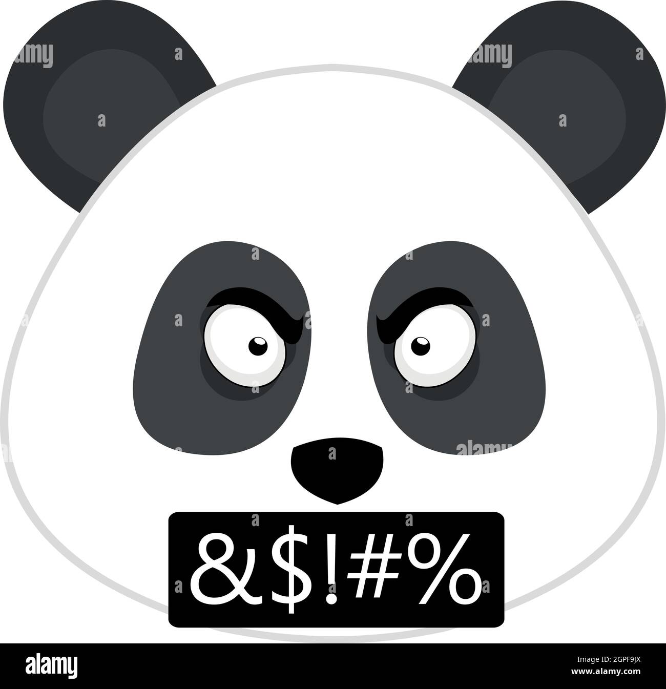 Vector emoticon illustration of the face of a cartoon panda bear with an angry expression and insults Stock Vector