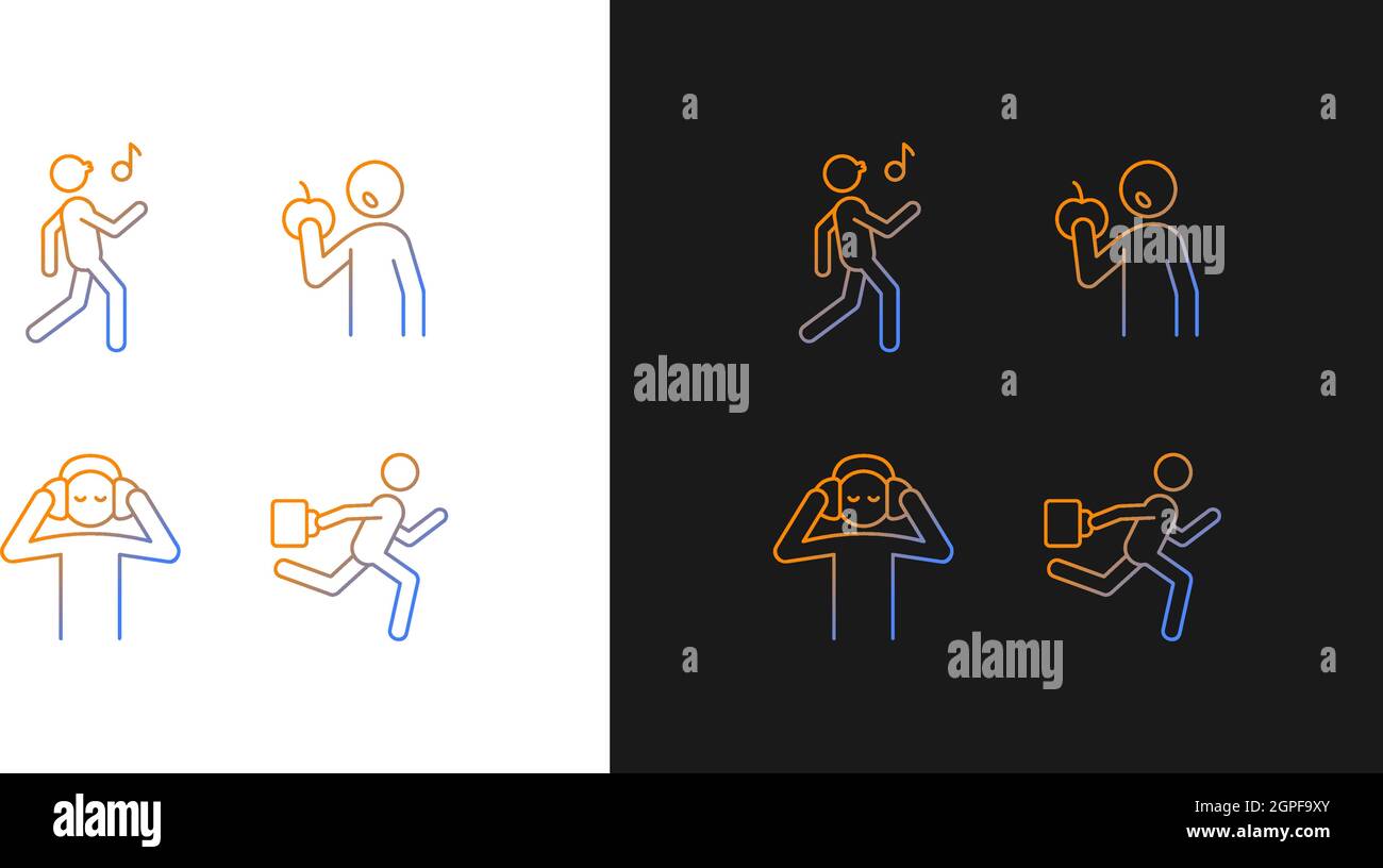 Everyday activities gradient icons set for dark and light mode Stock Vector