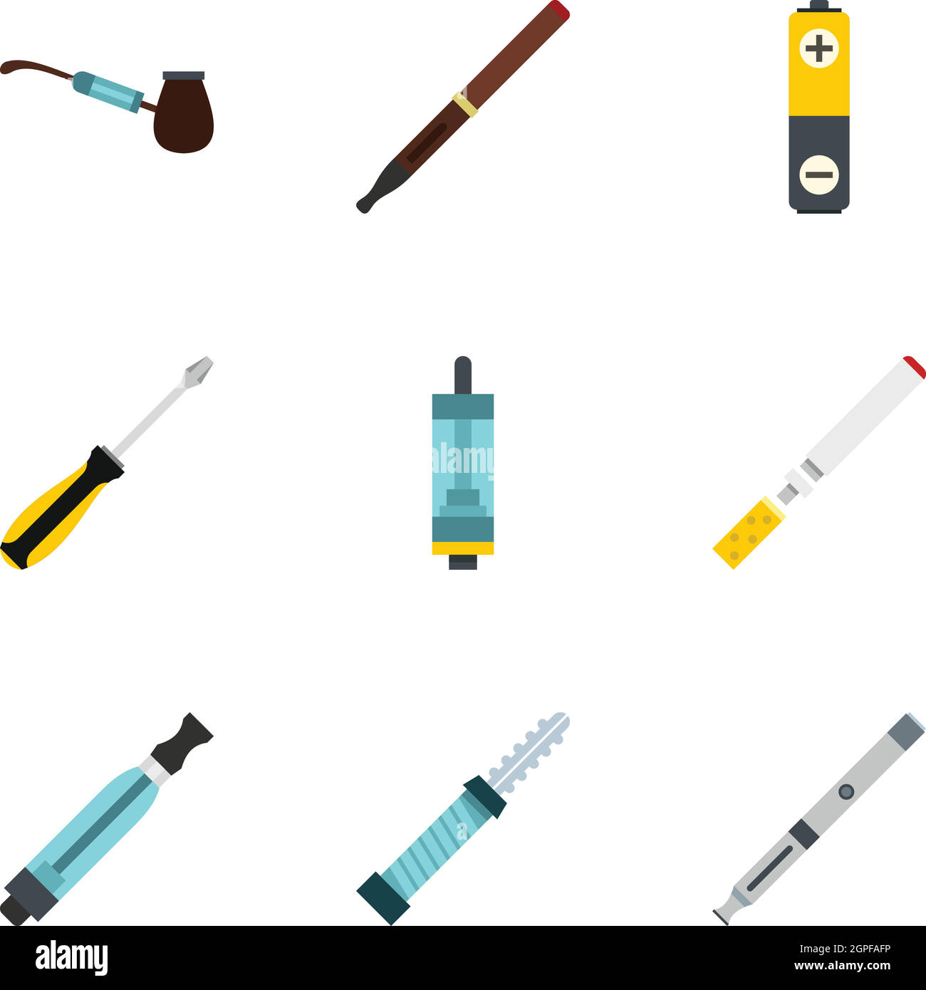 Electronic cigarette icons set, flat style Stock Vector