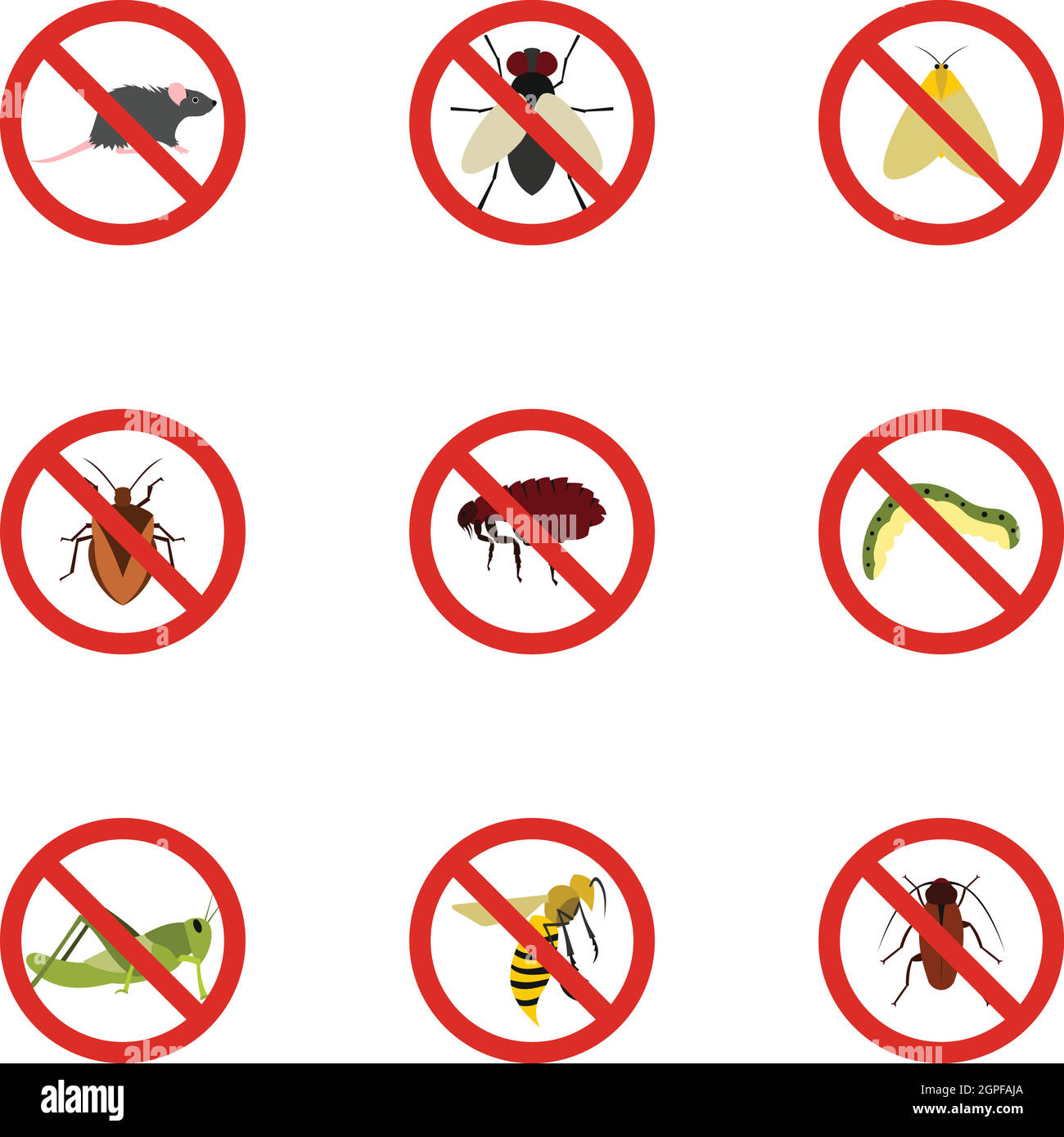 No insects icons set, flat style Stock Vector