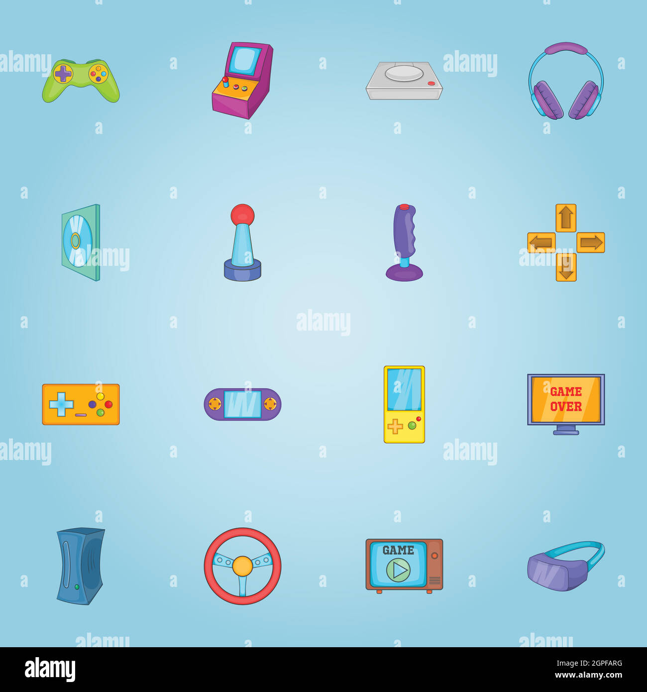 Game icons set, cartoon style Stock Vector