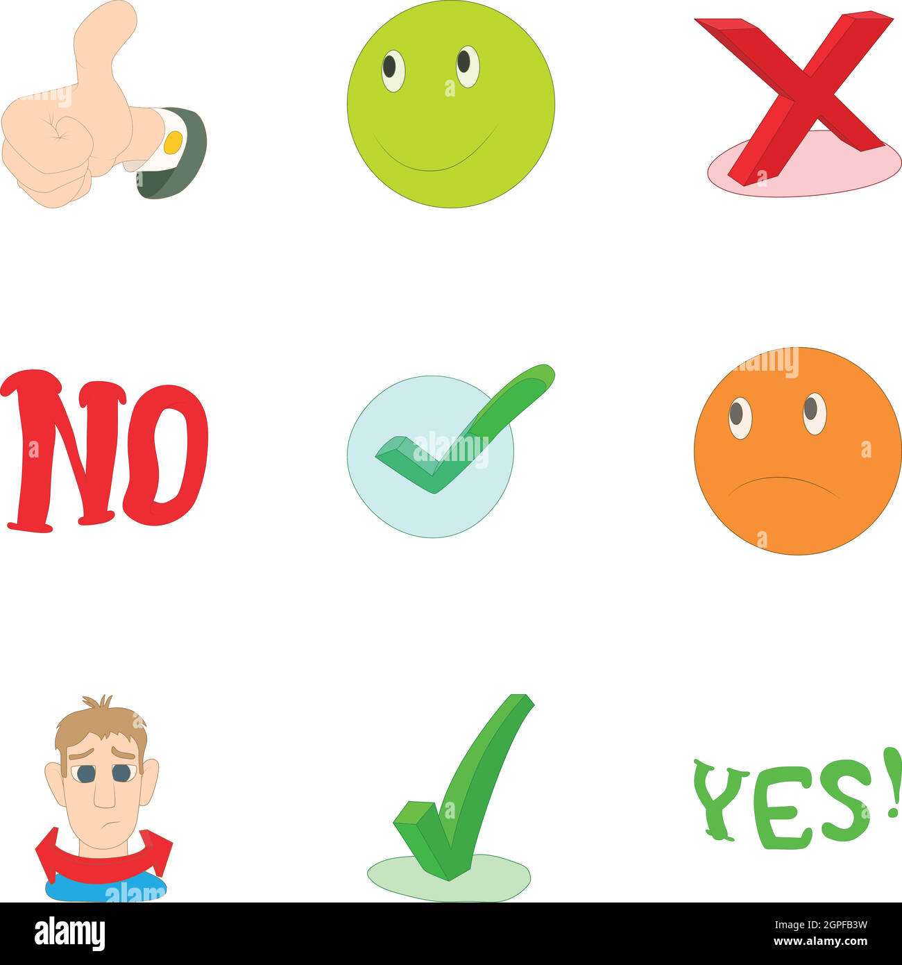 Yes no button icons set, cartoon style Stock Vector