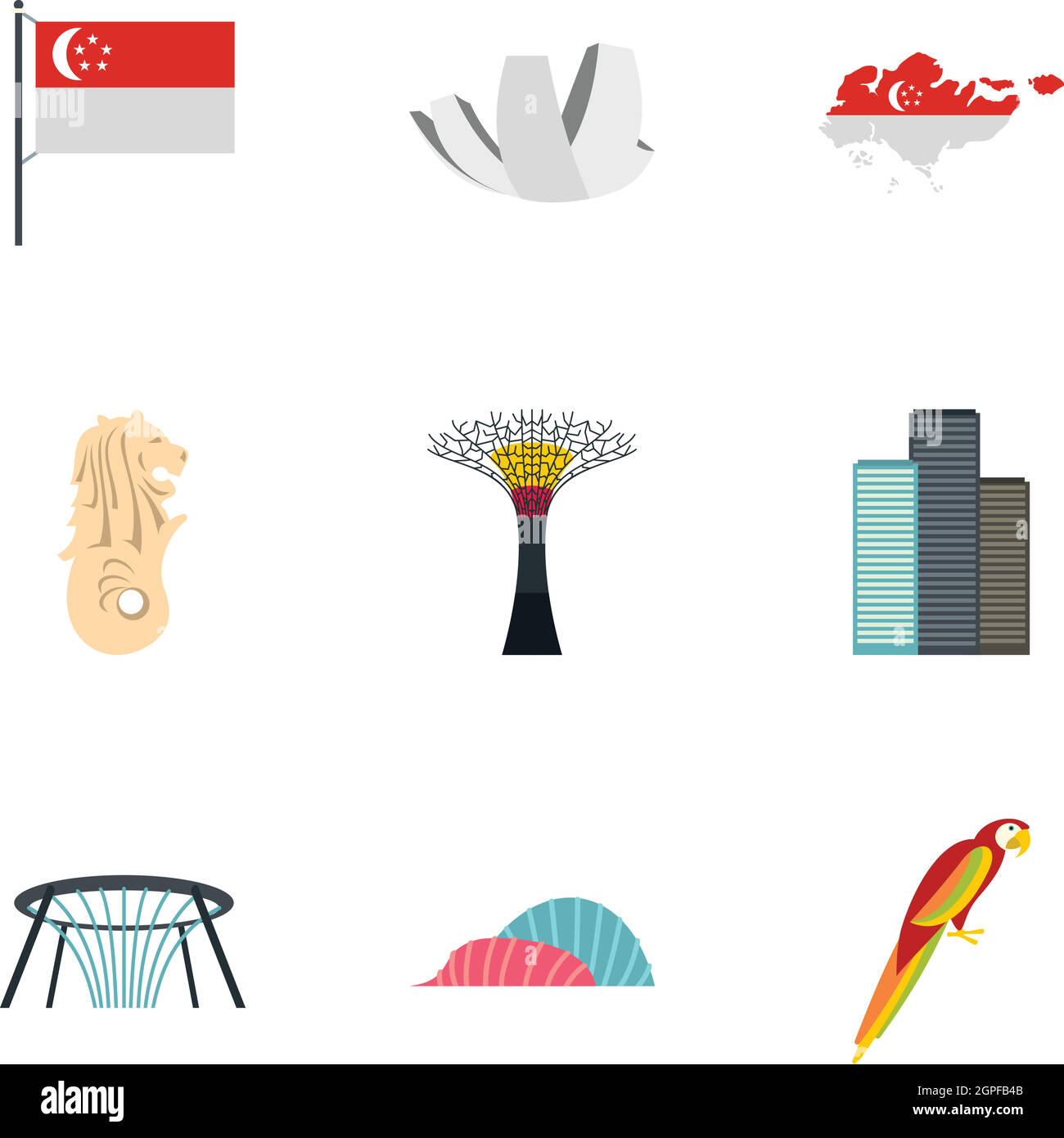 Attractions of Singapore icons set, flat style Stock Vector Image & Art ...