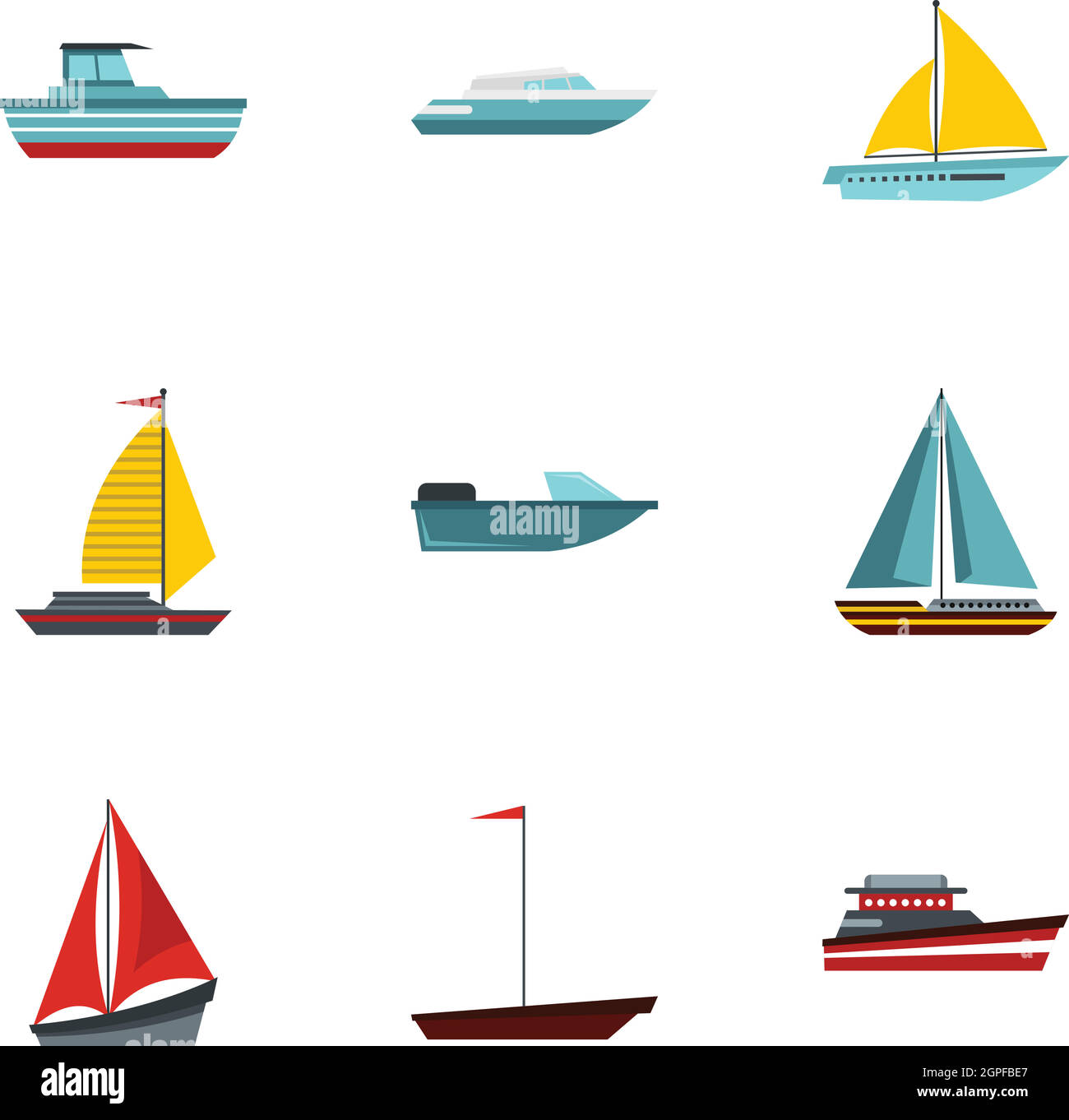 Boat icons set, flat style Stock Vector