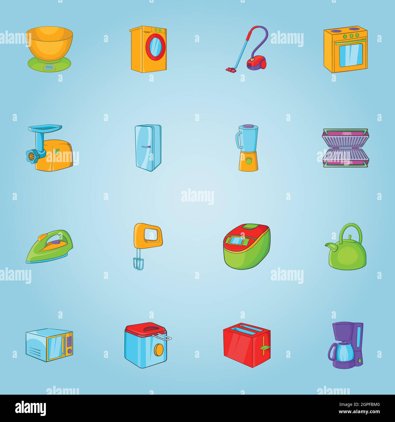 Home appliances icons set, cartoon style Stock Vector