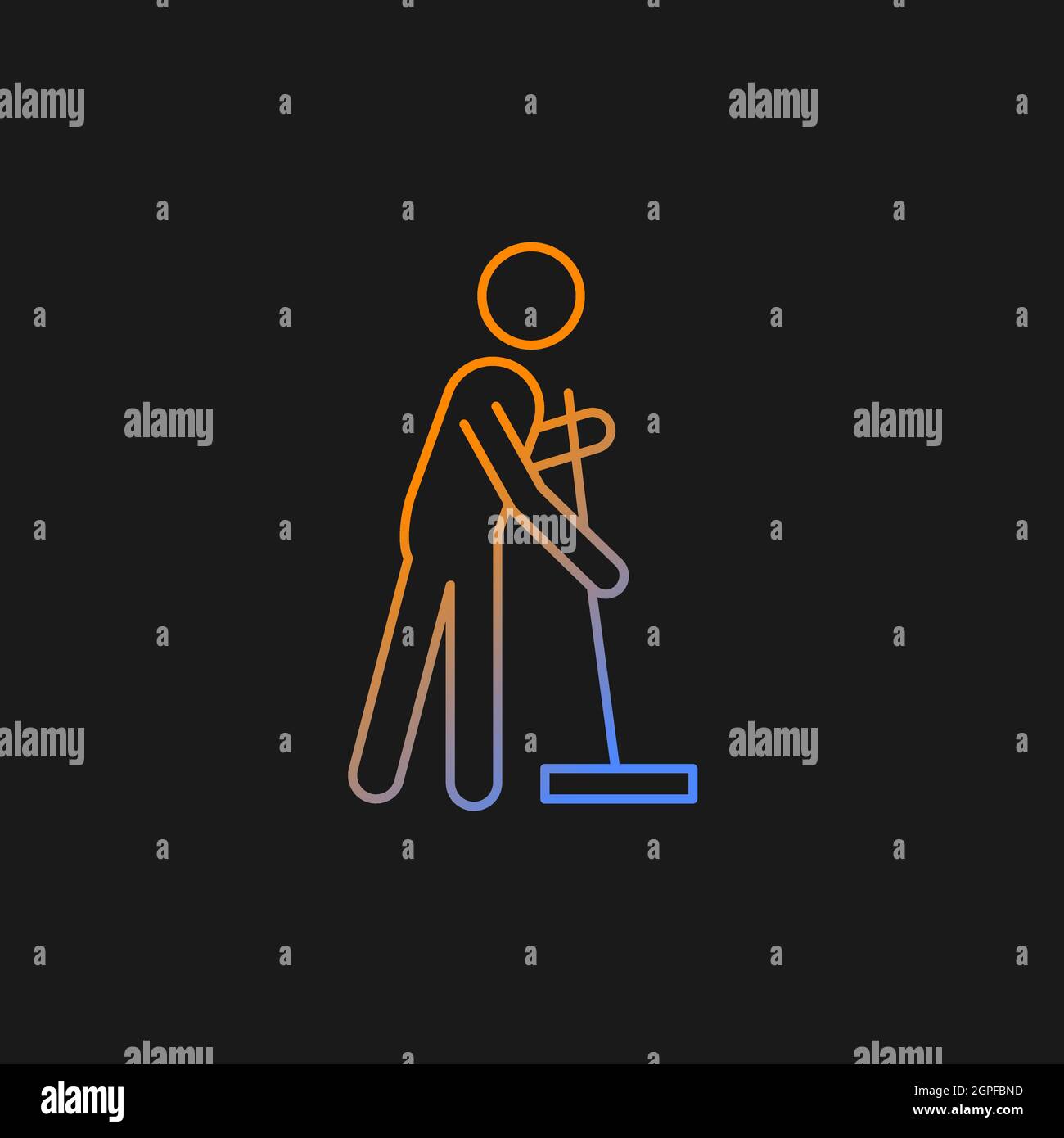 Cleaning with mop gradient vector icon for dark theme Stock Vector