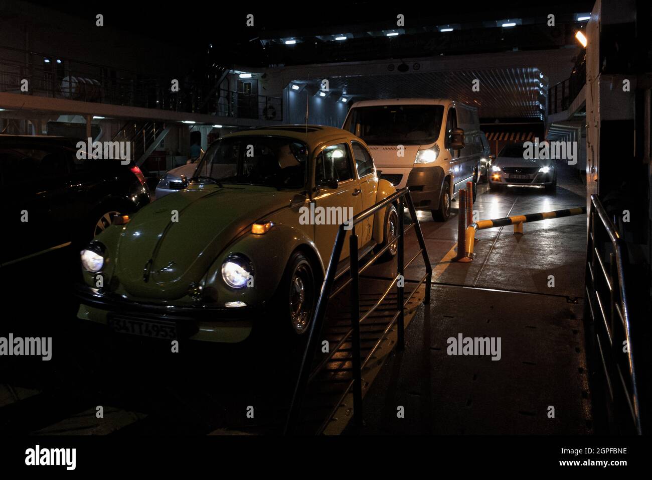 Istanbul, Turkey; May 25th 2013: Cars disembarking from a ferry. Stock Photo