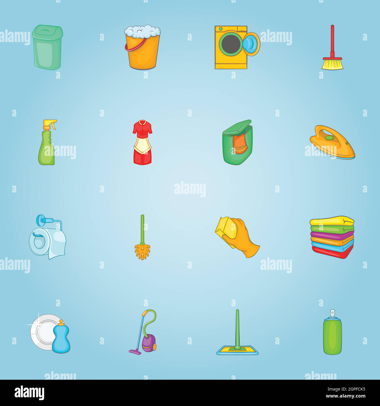 Cleaning house icons set, cartoon style Stock Vector