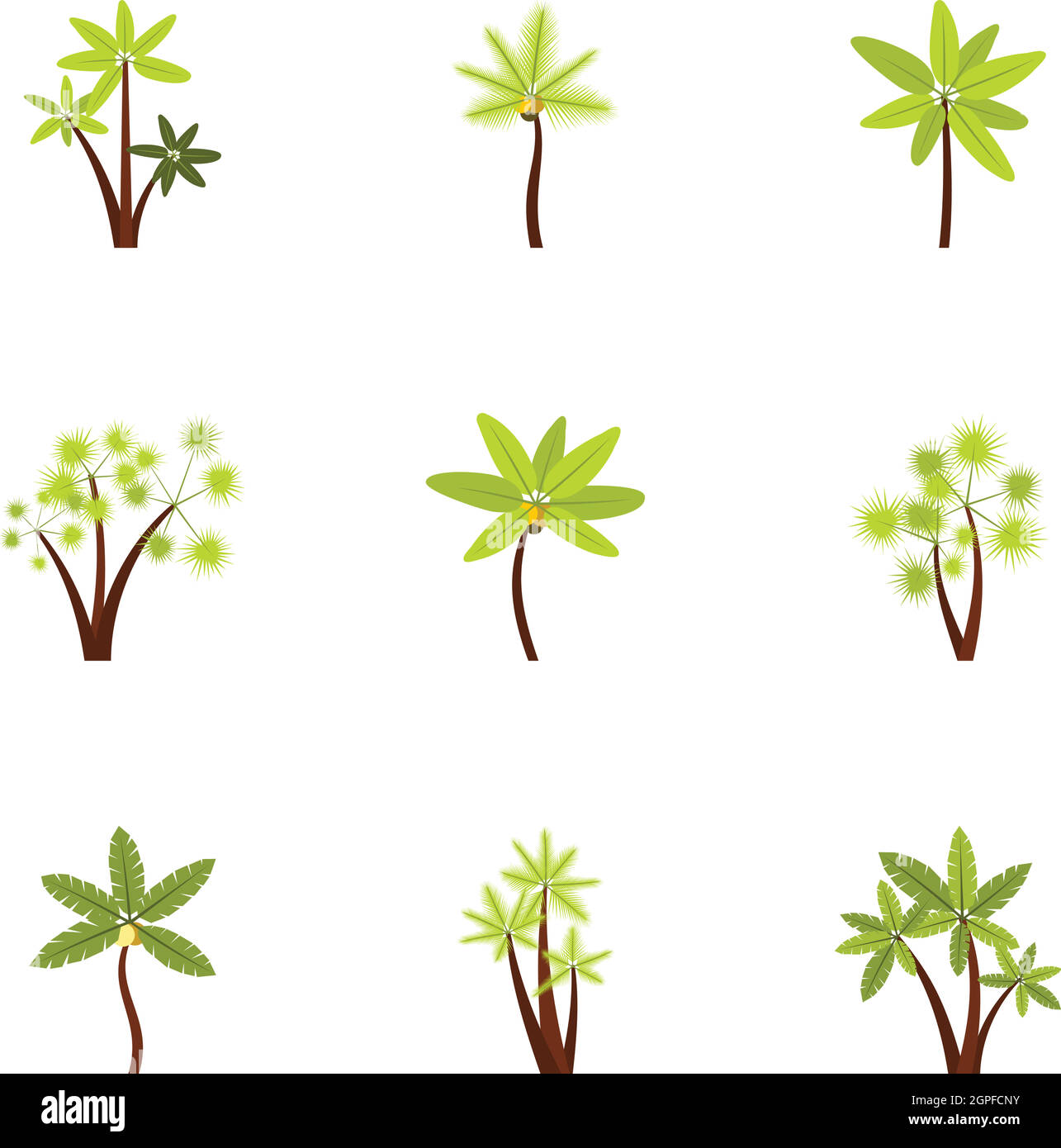 Different palm icons set, flat style Stock Vector