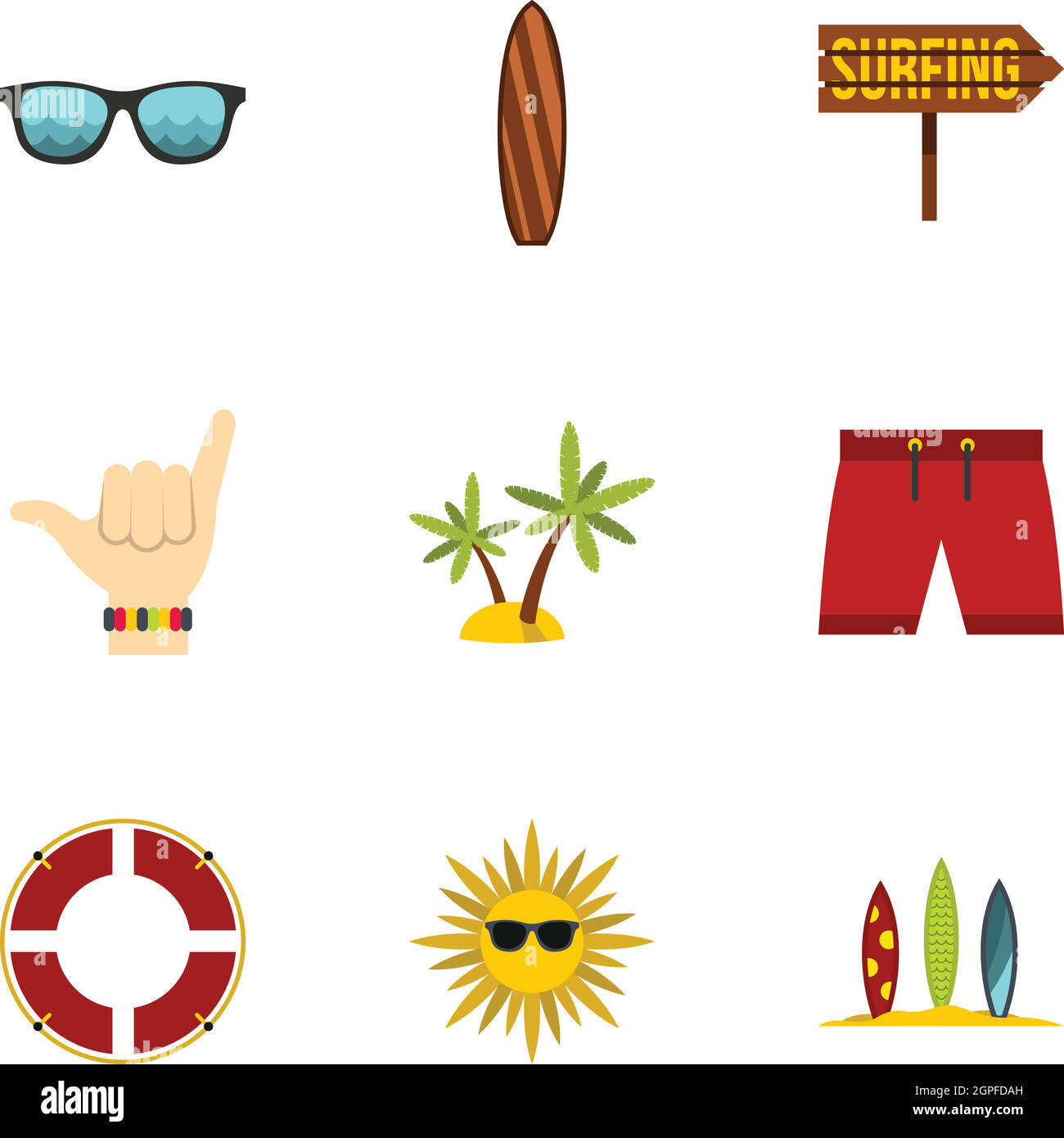 Swimming on surfboard icons set, flat style Stock Vector Image & Art ...