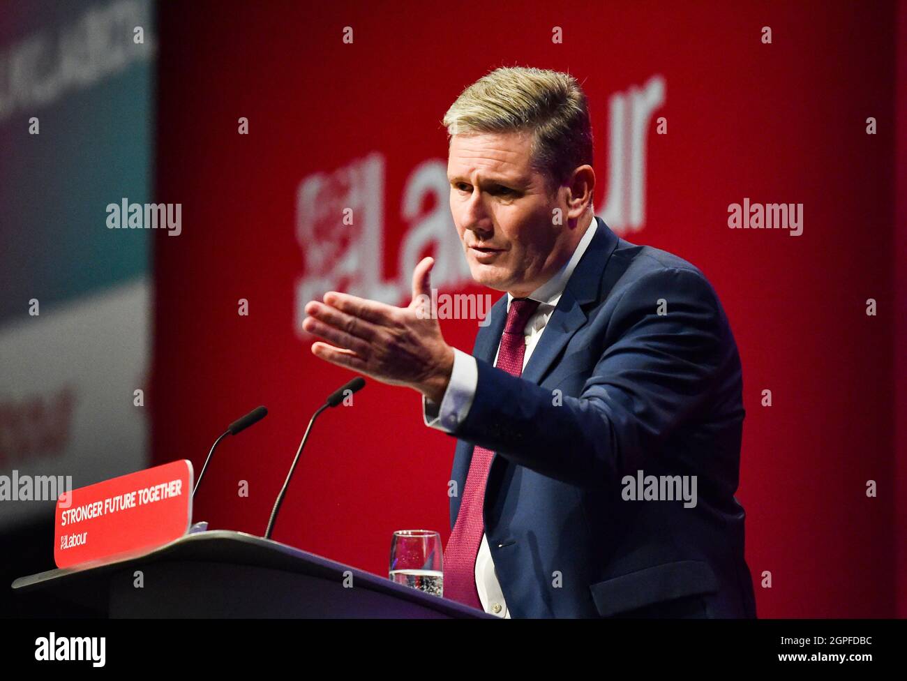 Brighton UK 29th September 2021 - Sir Keir Starmer giving his speech to the Labour Party Conference today at the Brighton Centre  : Credit Simon Dack / Alamy Live News Stock Photo